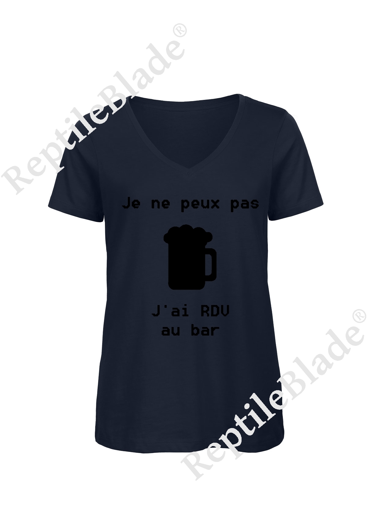 Miniature T-shirt femme col v "Je peux pas j'ai encore rdv au bar"