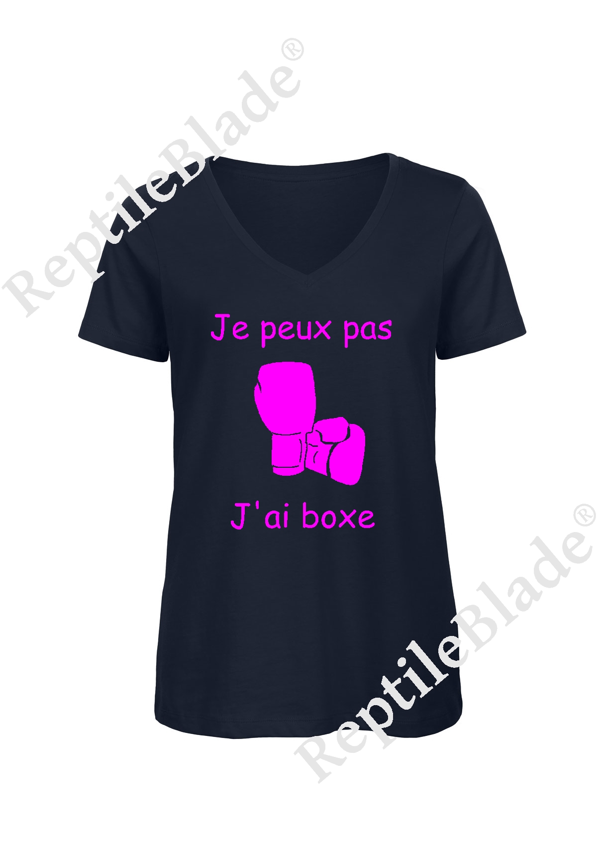 Miniature T-shirt femme col v "Je peux pas j'ai boxe"