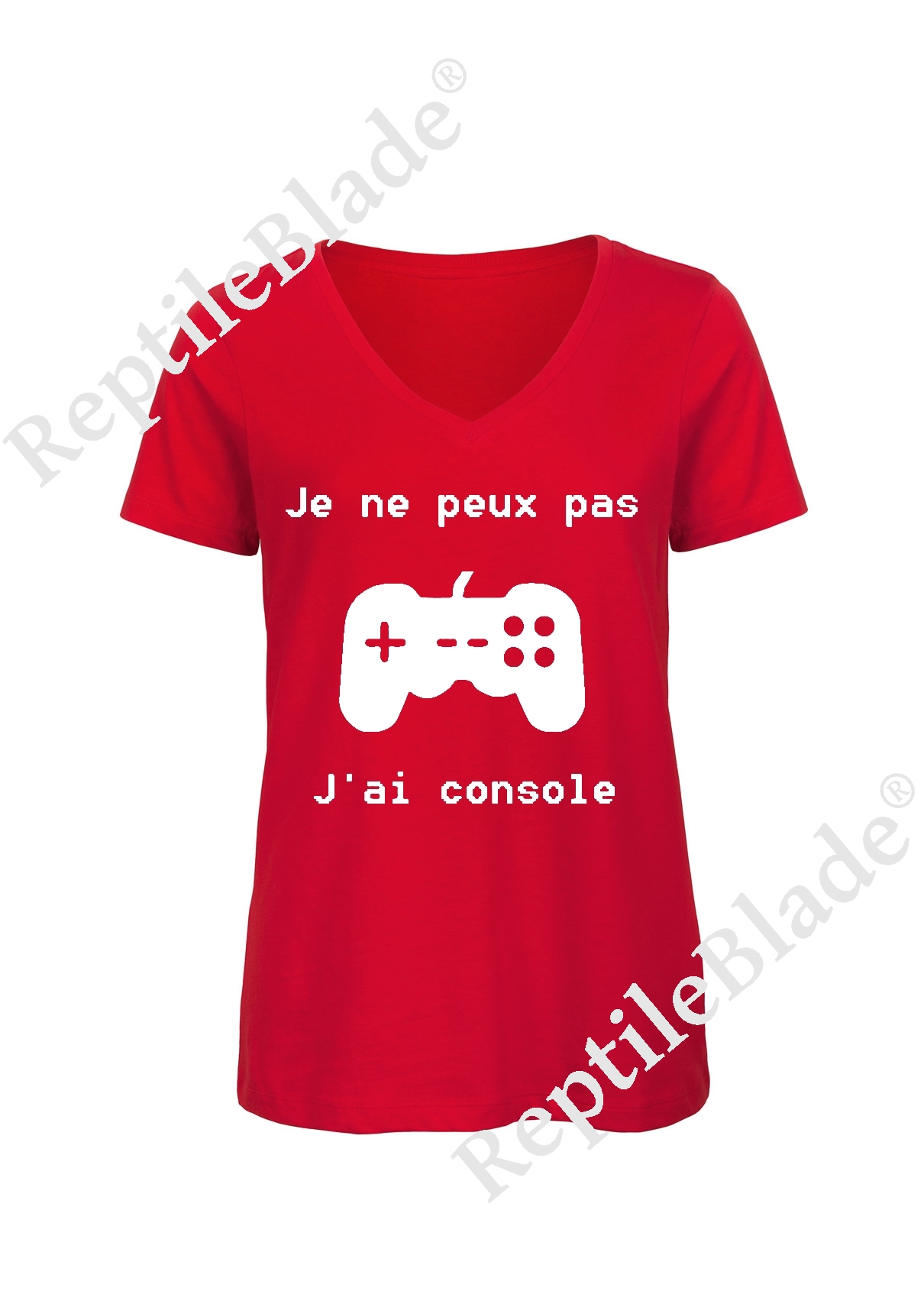 Miniature T-shirt femme col v "Je peux pas j'ai console"