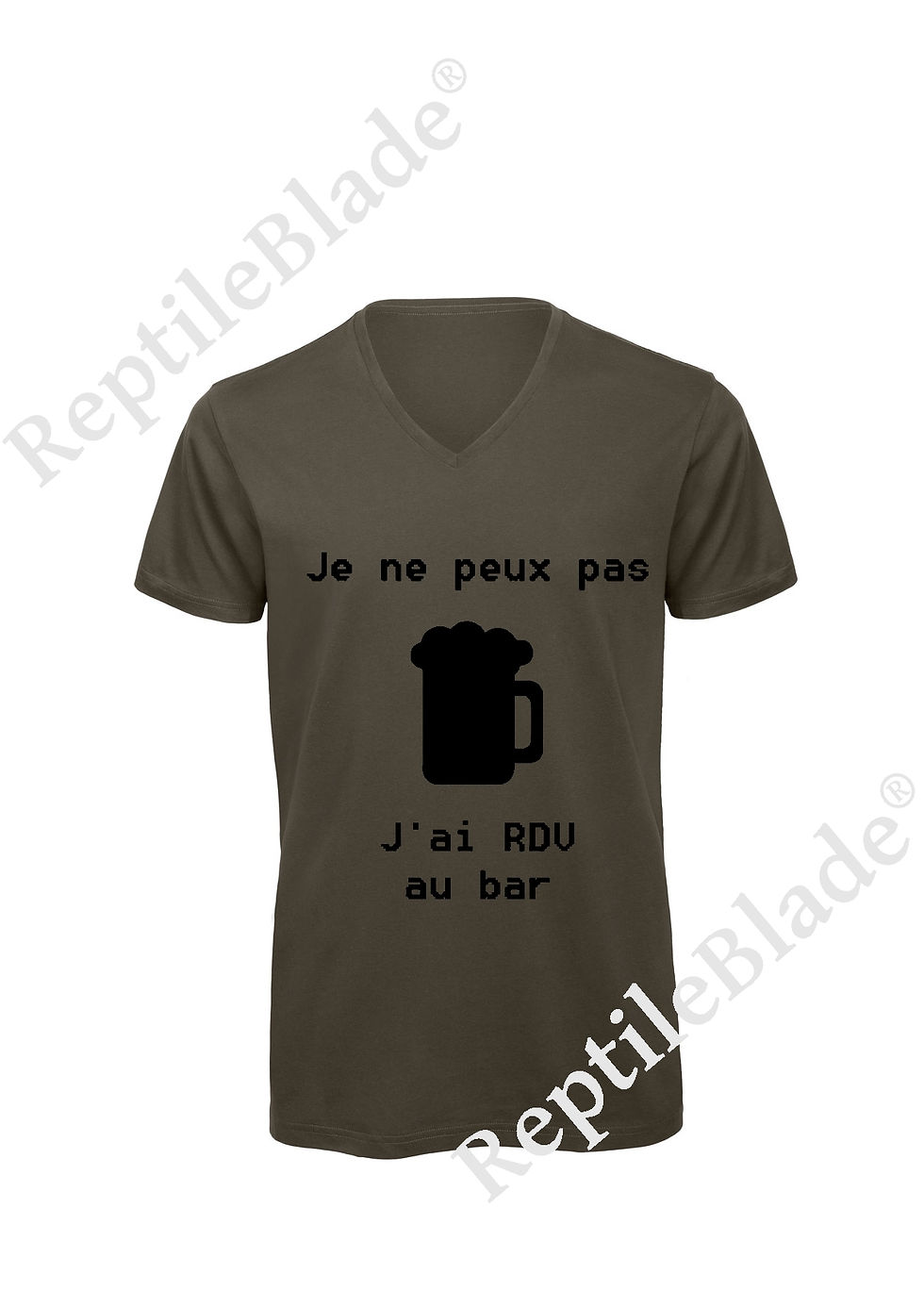 الصورة المصغرة: T-shirt homme col v "Je peux pas j'ai encore rdv au bar"