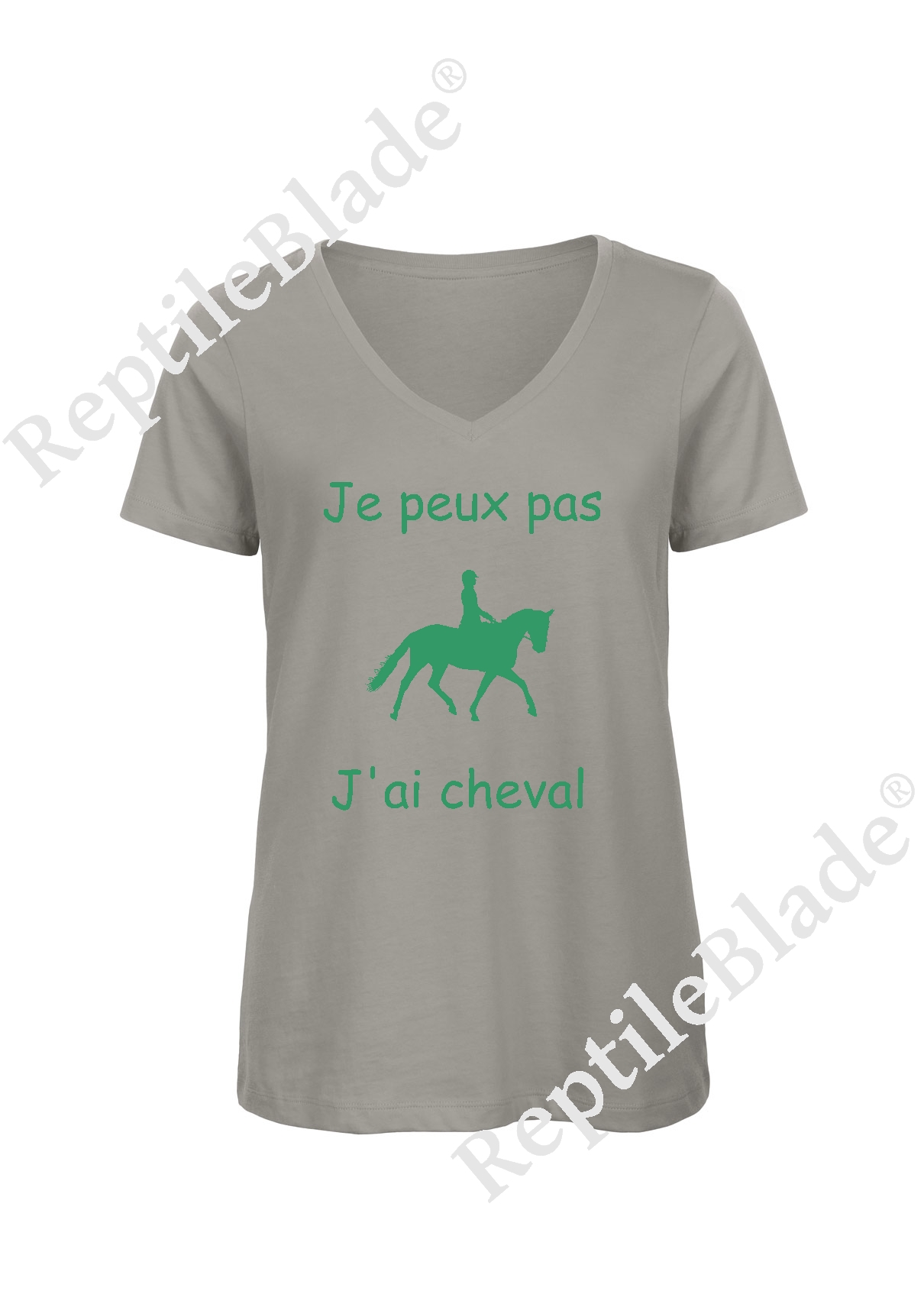 Miniature T-shirt femme col v "Je peux pas j'ai cheval"
