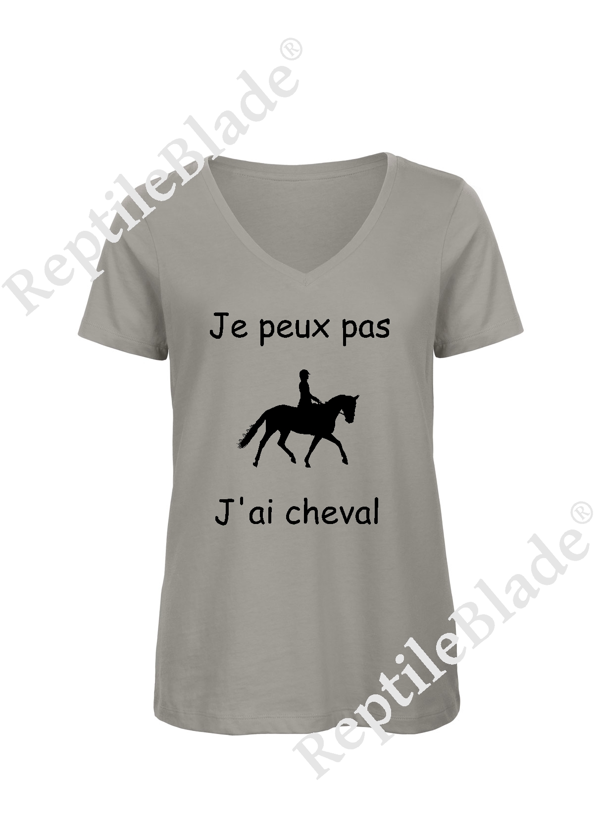Miniature T-shirt femme col v "Je peux pas j'ai cheval"