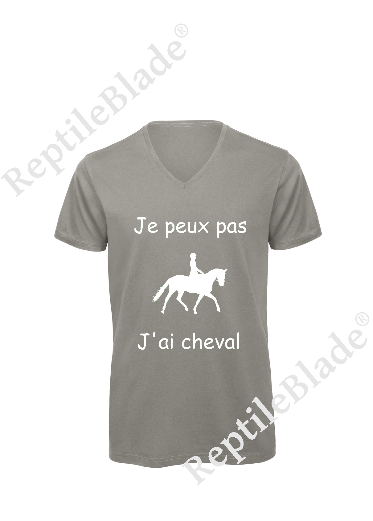 Miniature T-shirt homme col v "Je peux pas j'ai cheval"