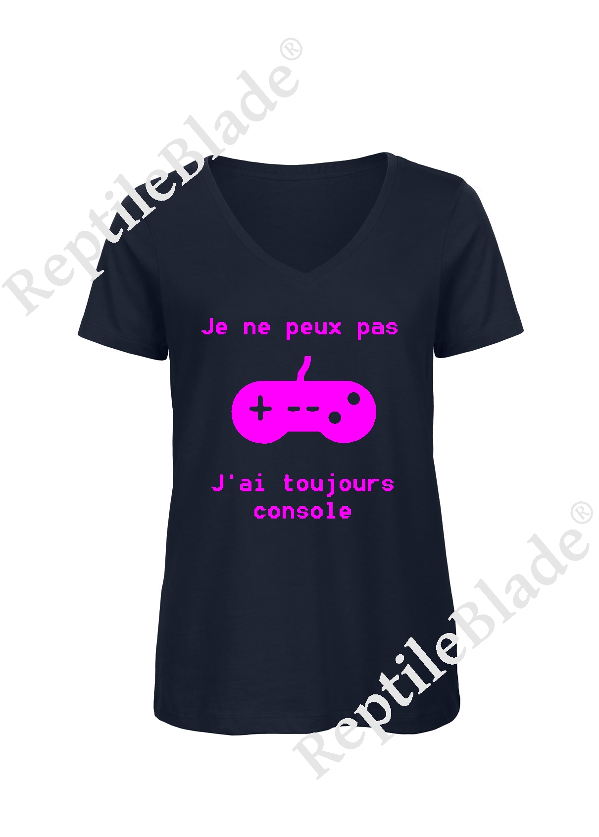 Miniature T-shirt femme col v "Je peux pas j'ai toujours console"