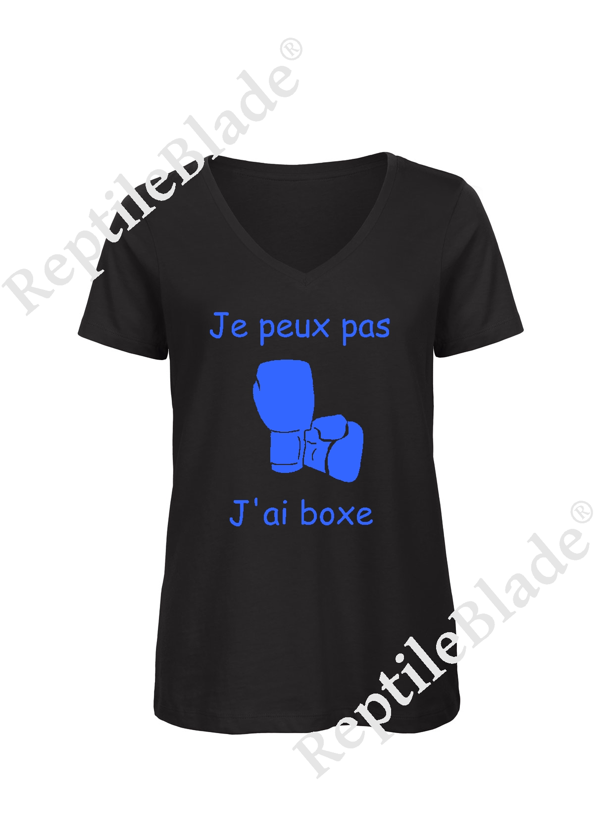 Miniature T-shirt femme col v "Je peux pas j'ai boxe"