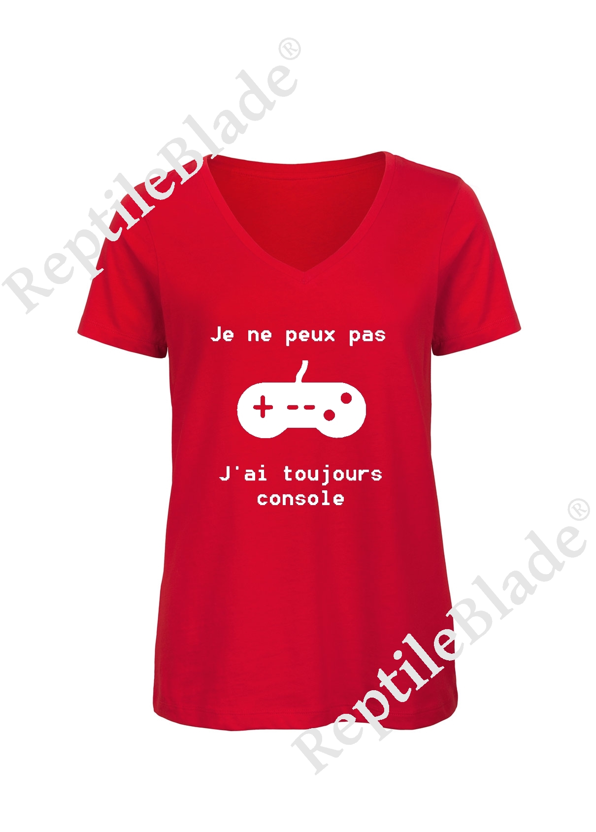 Miniature T-shirt femme col v "Je peux pas j'ai toujours console"
