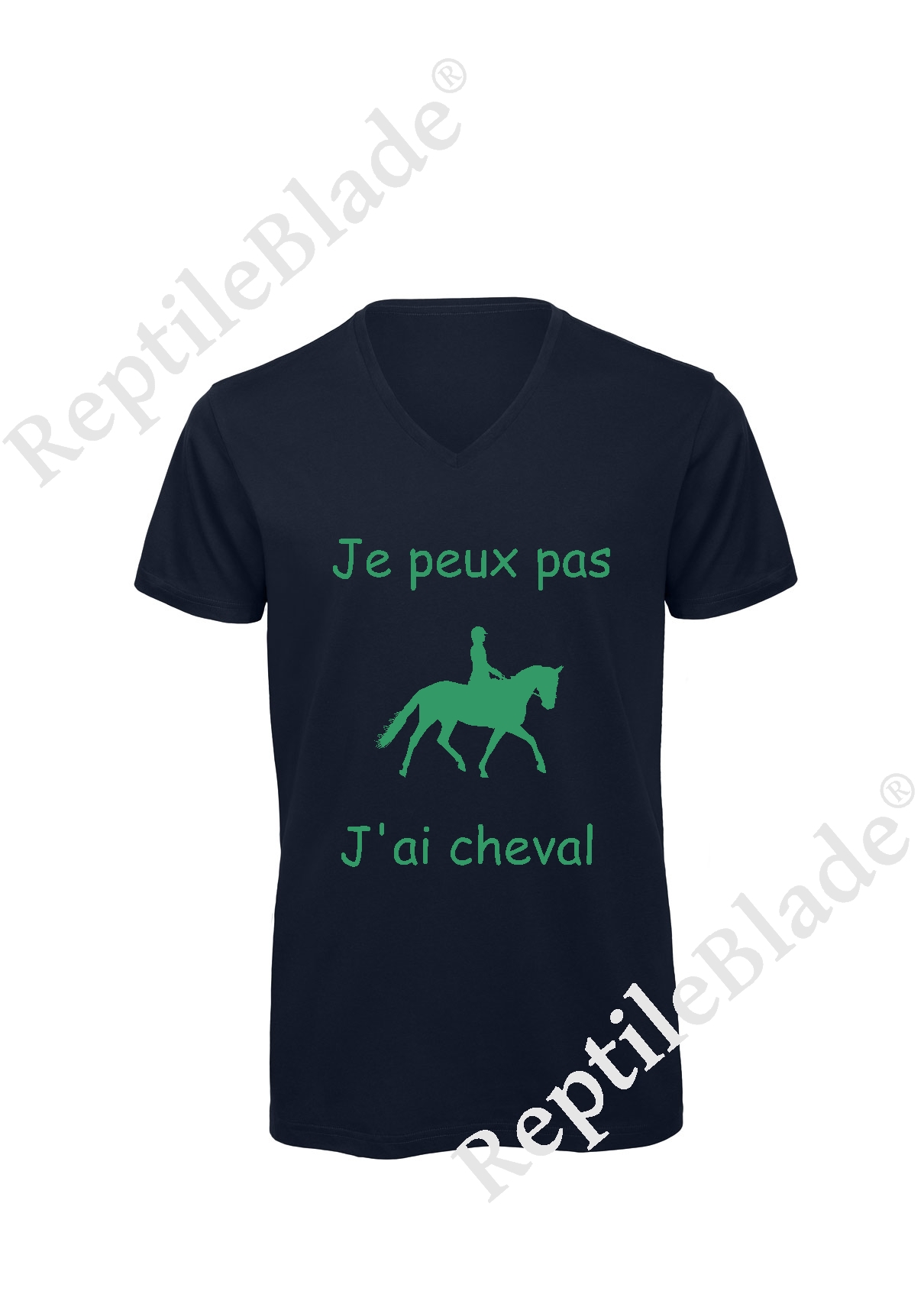 Miniature T-shirt homme col v "Je peux pas j'ai cheval"