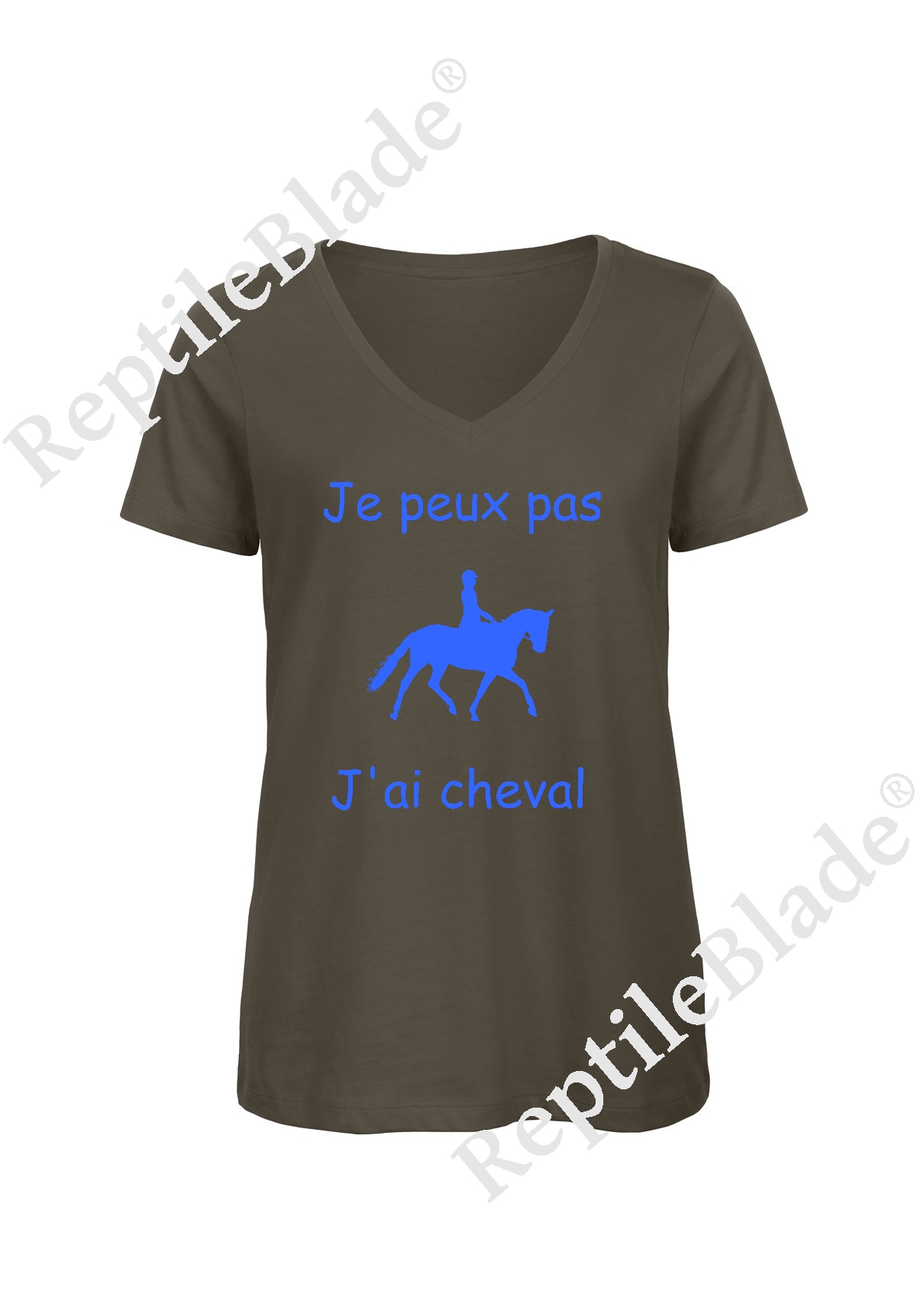 Miniature T-shirt femme col v "Je peux pas j'ai cheval"