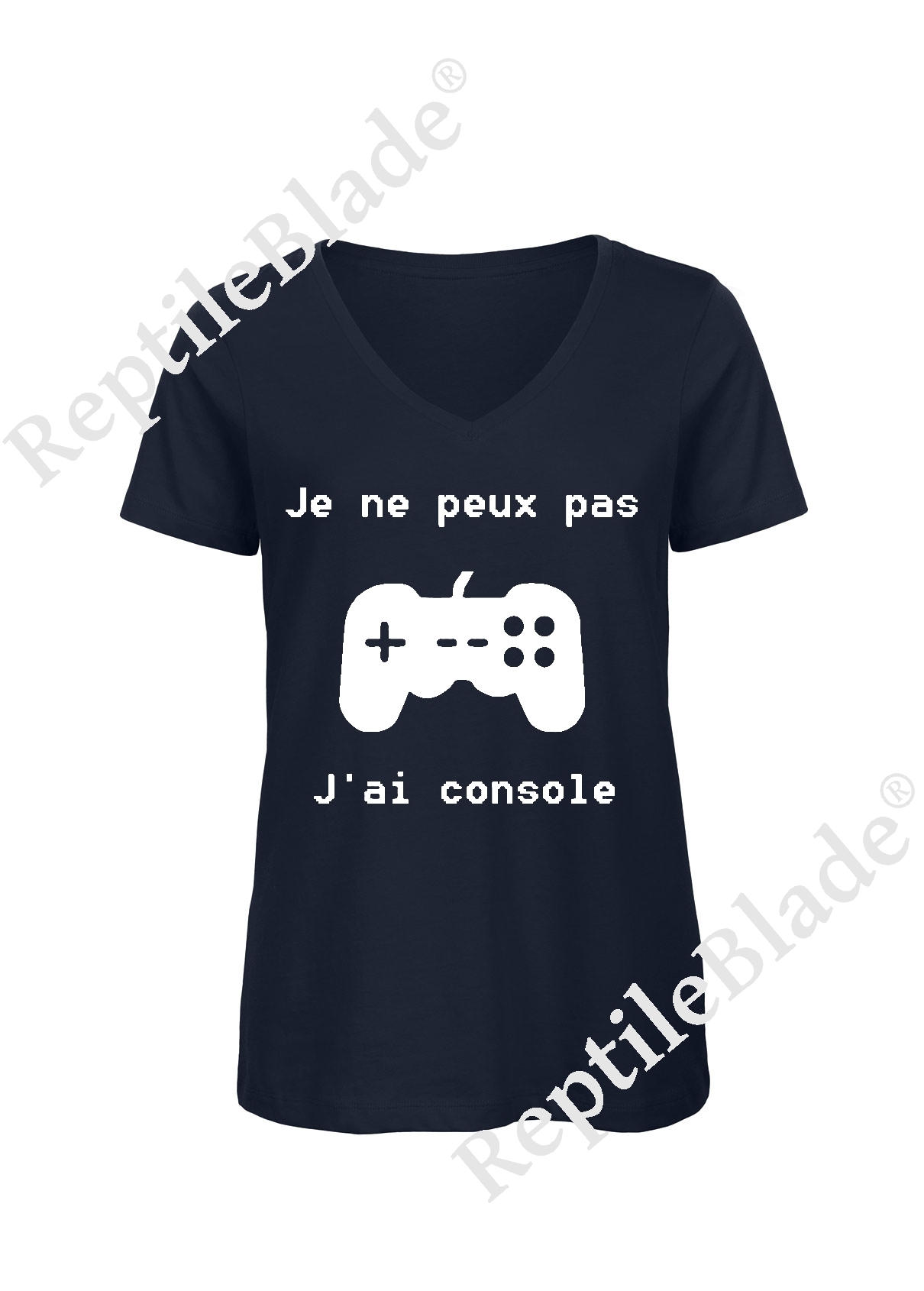 Miniature T-shirt femme col v "Je peux pas j'ai console"