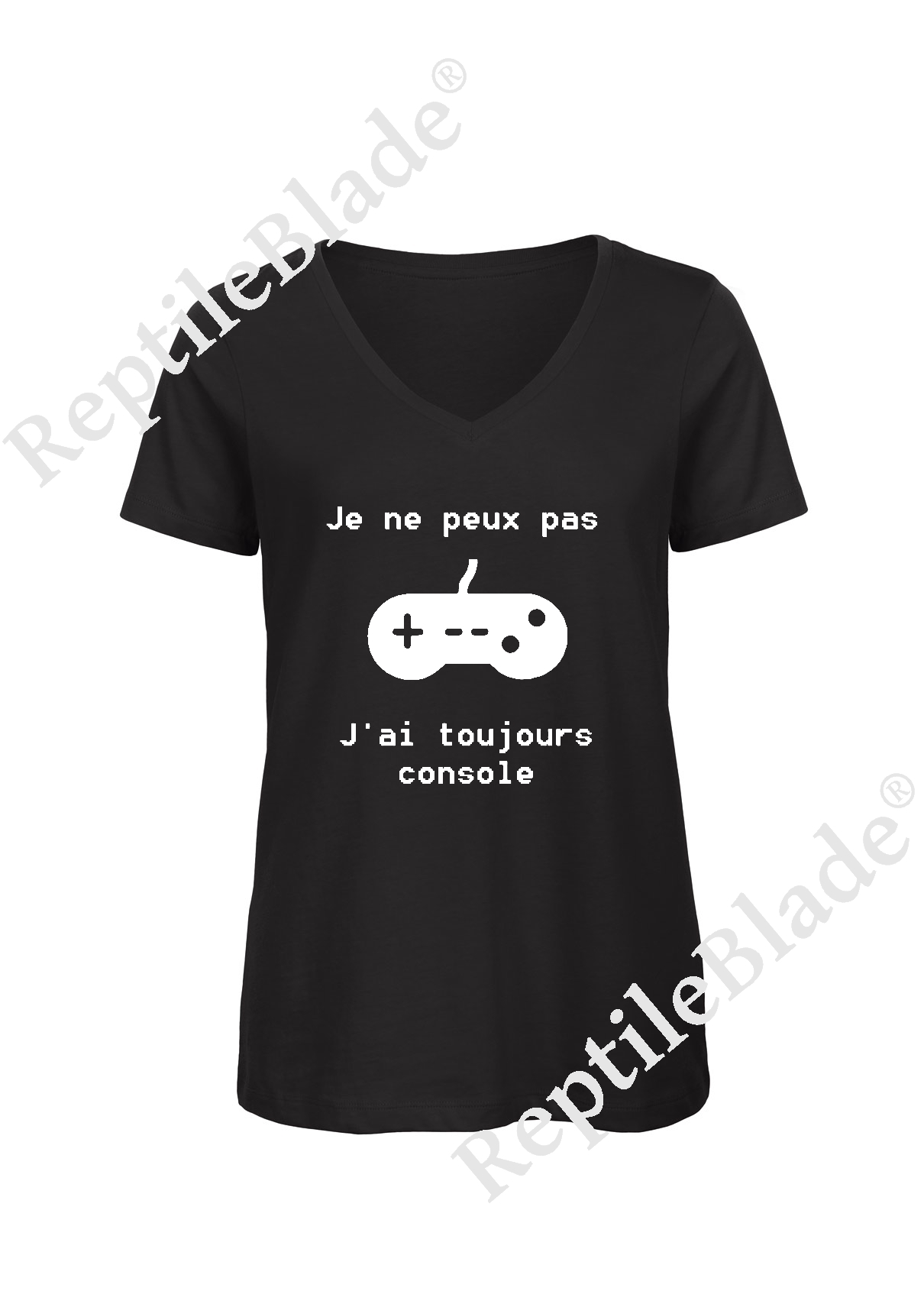 Miniature T-shirt femme col v "Je peux pas j'ai toujours console"