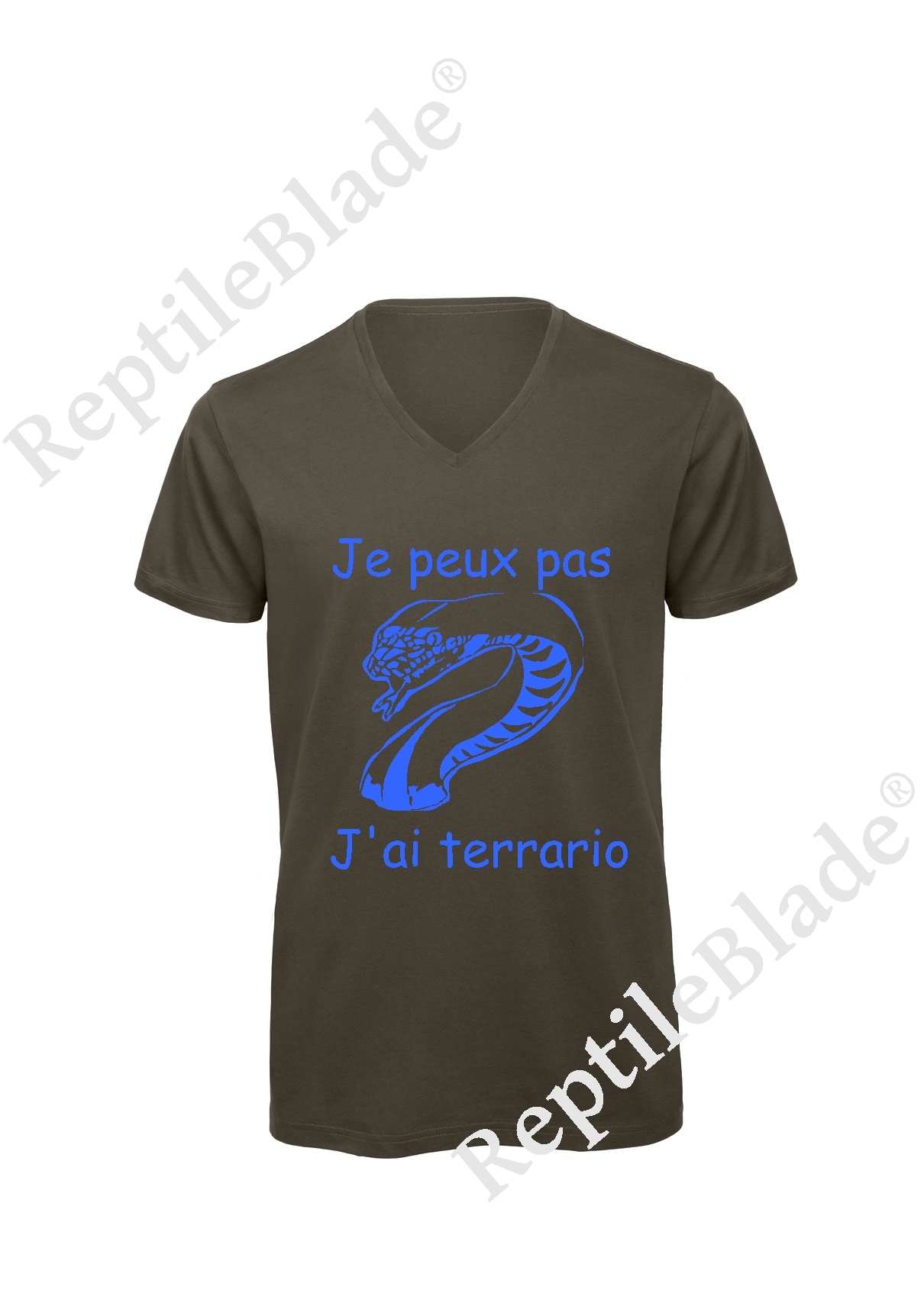 Miniature T-shirt homme col v "Je peux pas j'ai terrario"