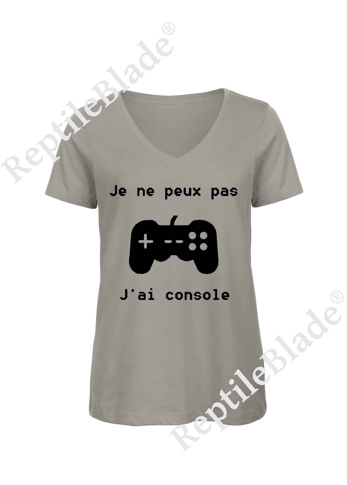 Miniature T-shirt femme col v "Je peux pas j'ai console"