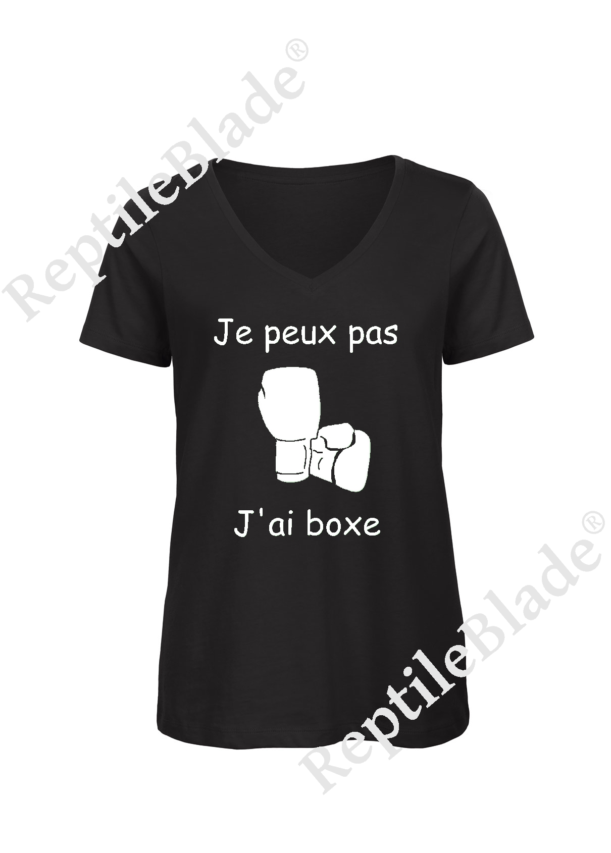 Miniature T-shirt femme col v "Je peux pas j'ai boxe"