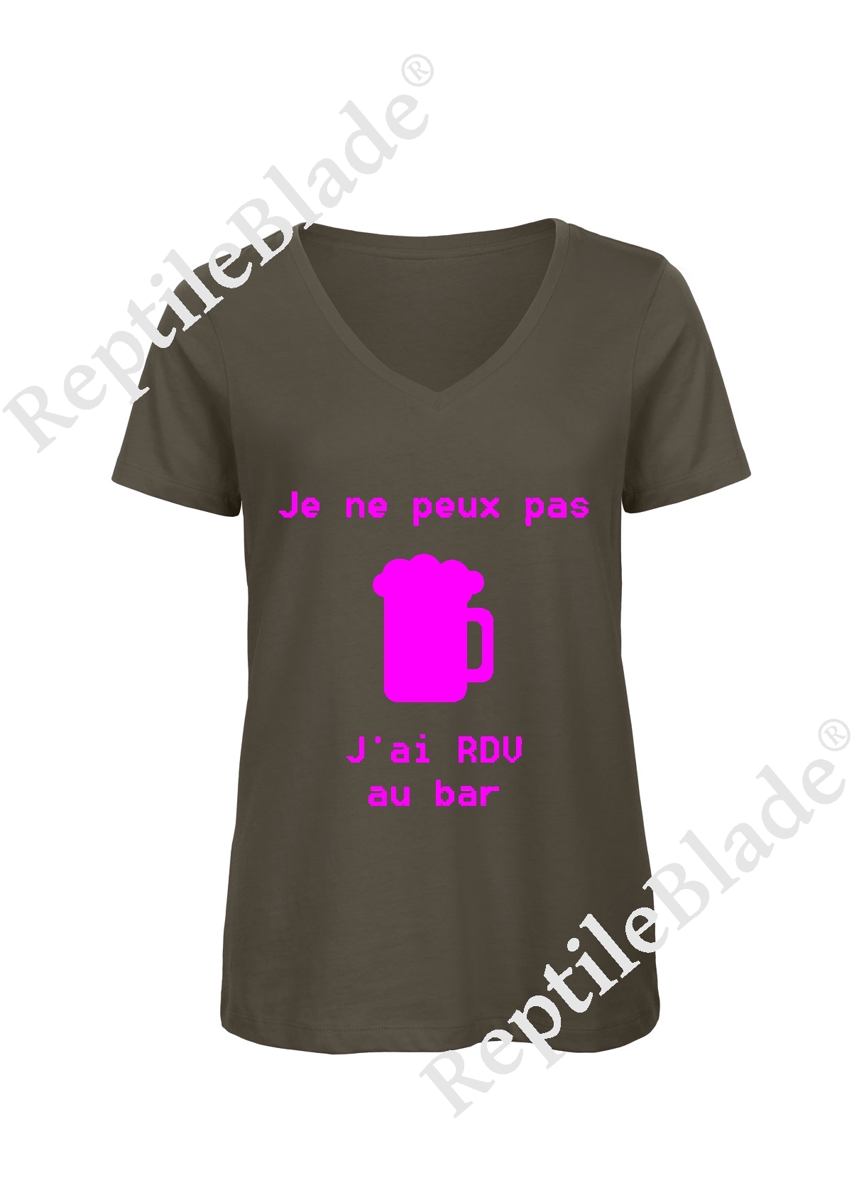 Miniature T-shirt femme col v "Je peux pas j'ai encore rdv au bar"