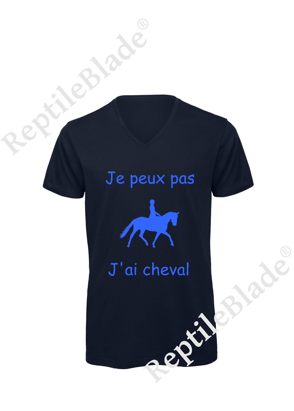 Miniature T-shirt homme col v "Je peux pas j'ai cheval"