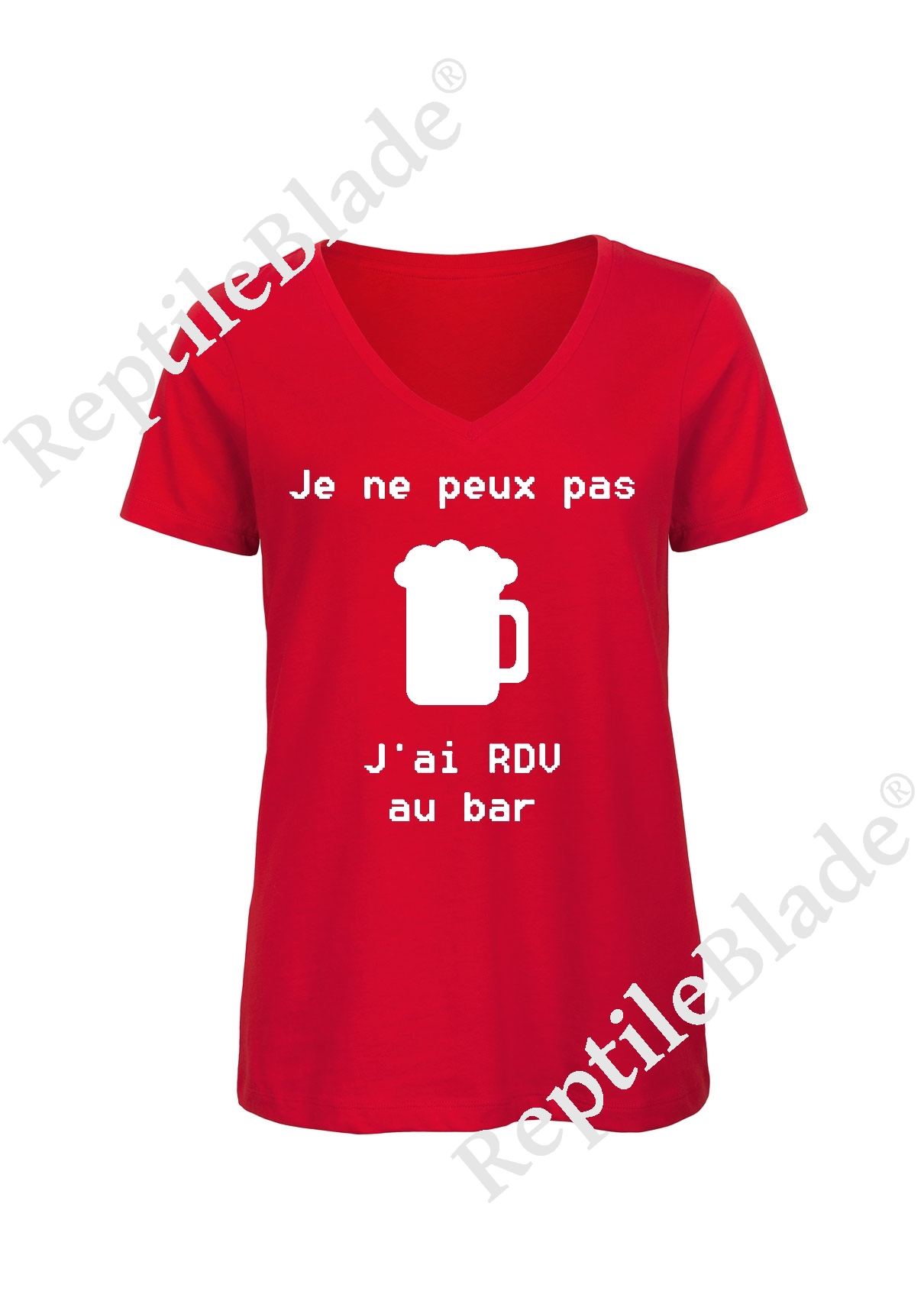 Miniature T-shirt femme col v "Je peux pas j'ai encore rdv au bar"