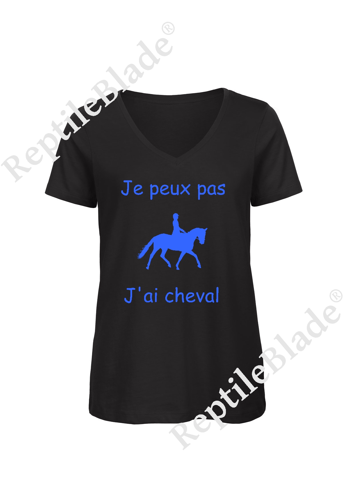Miniature T-shirt femme col v "Je peux pas j'ai cheval"