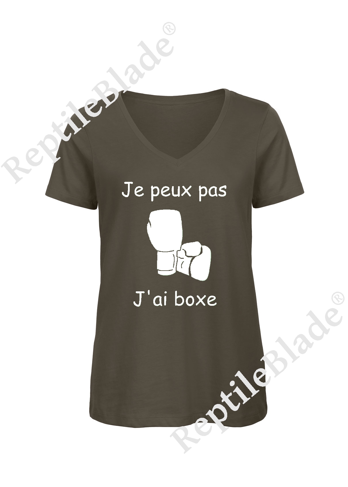 Miniature T-shirt femme col v "Je peux pas j'ai boxe"