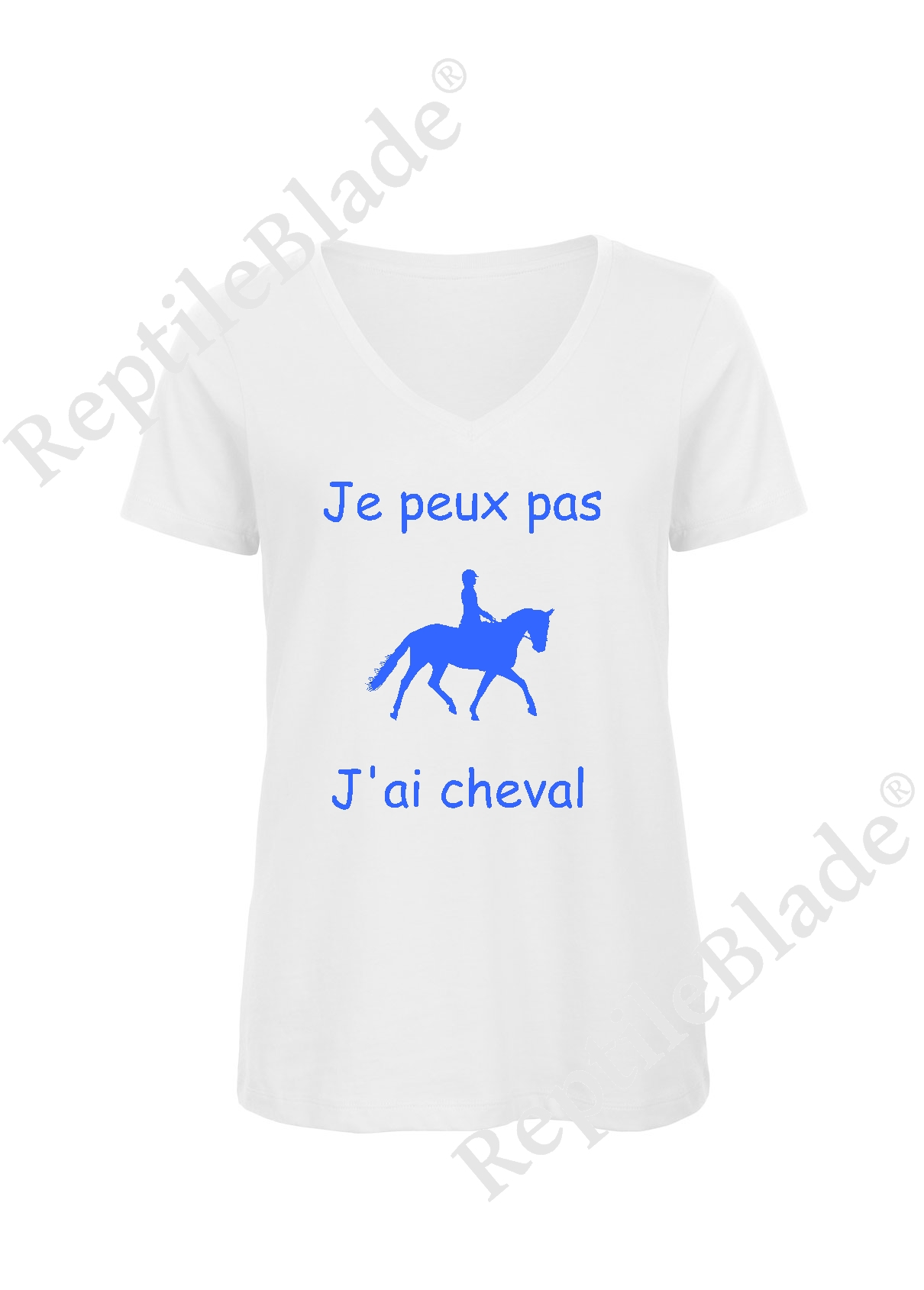 Miniature T-shirt femme col v "Je peux pas j'ai cheval"