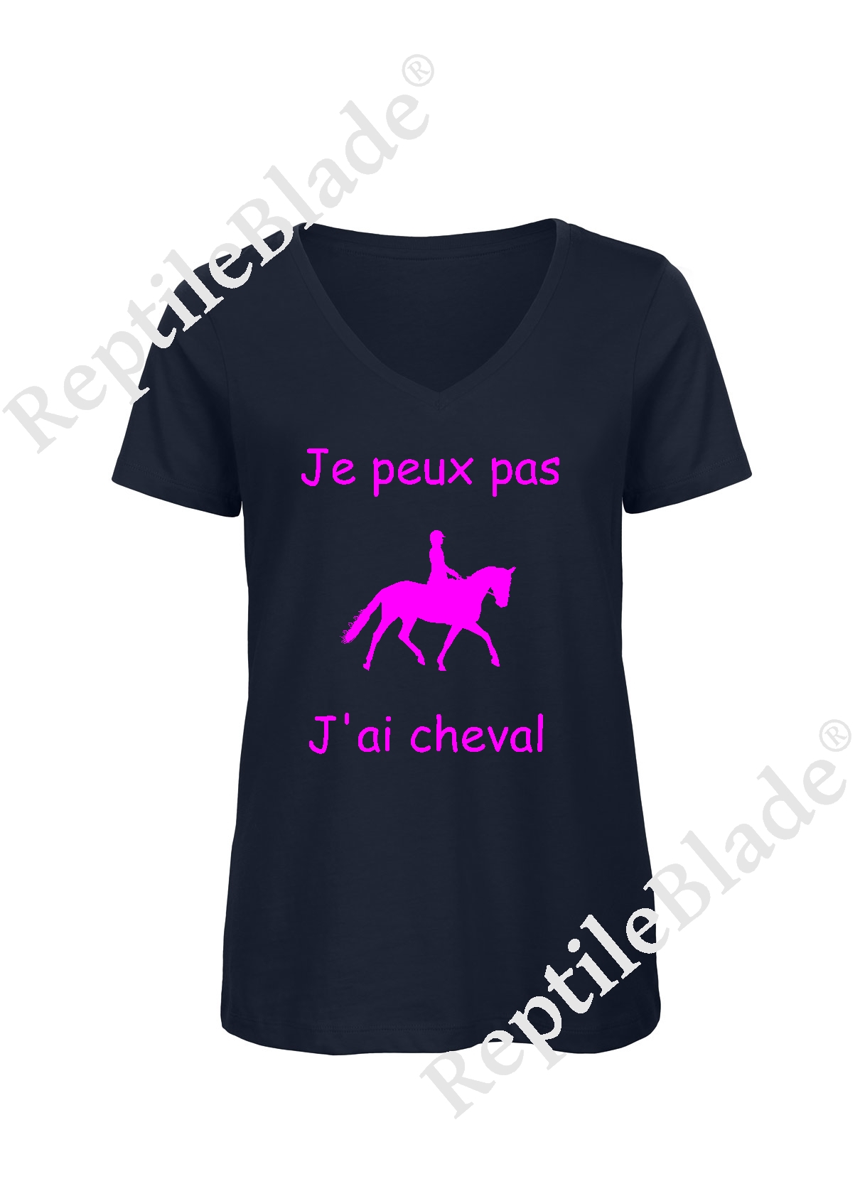 Miniature T-shirt femme col v "Je peux pas j'ai cheval"