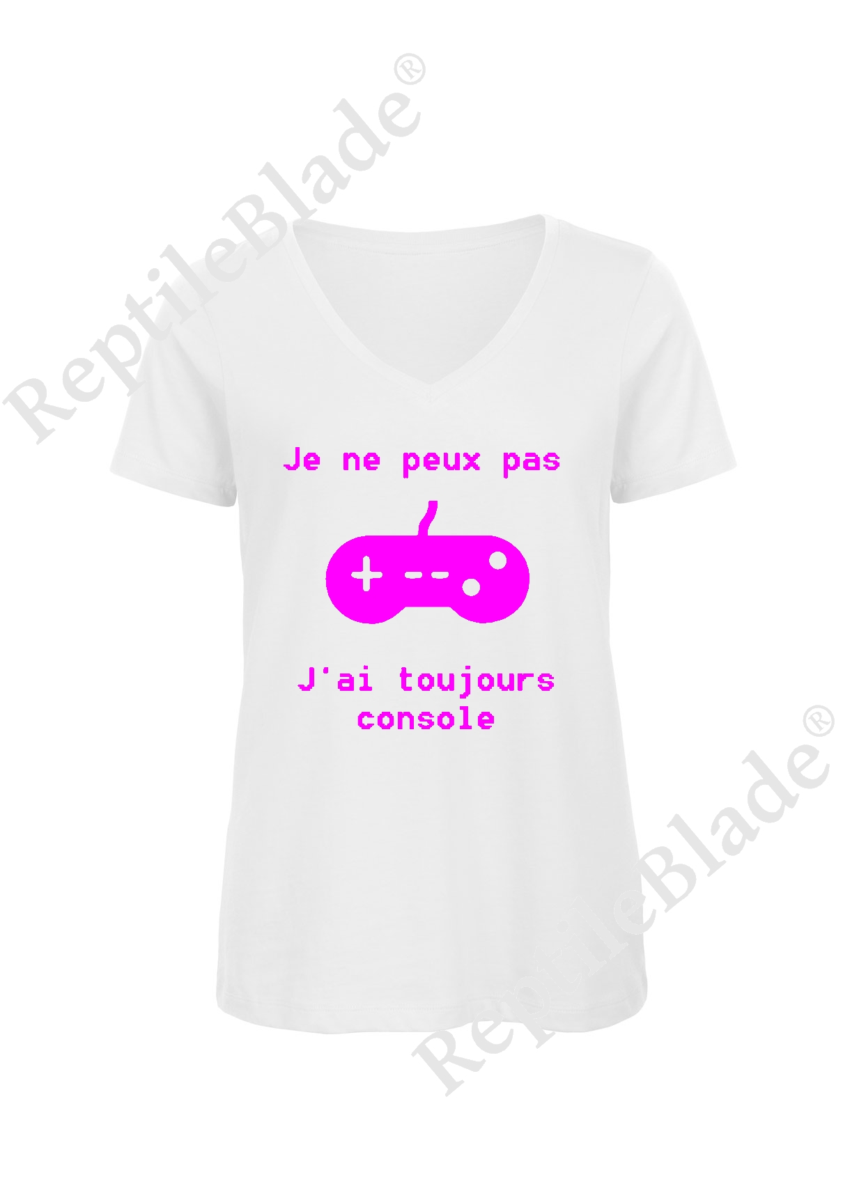 Miniature T-shirt femme col v "Je peux pas j'ai toujours console"