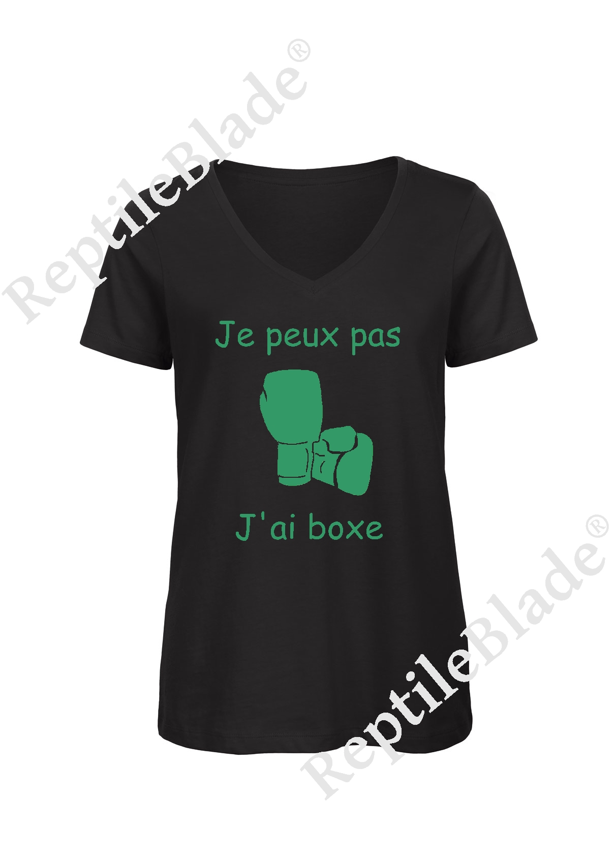 Miniature T-shirt femme col v "Je peux pas j'ai boxe"