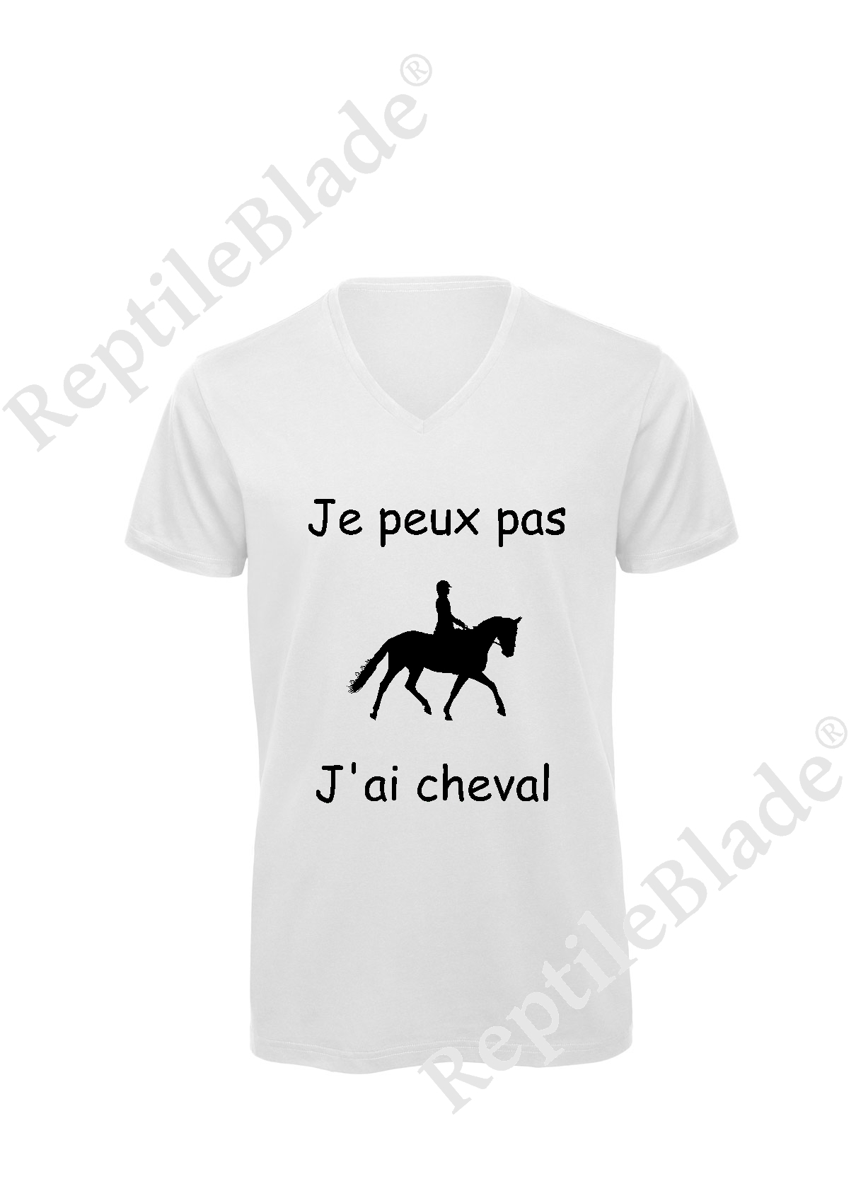 Miniature T-shirt homme col v "Je peux pas j'ai cheval"
