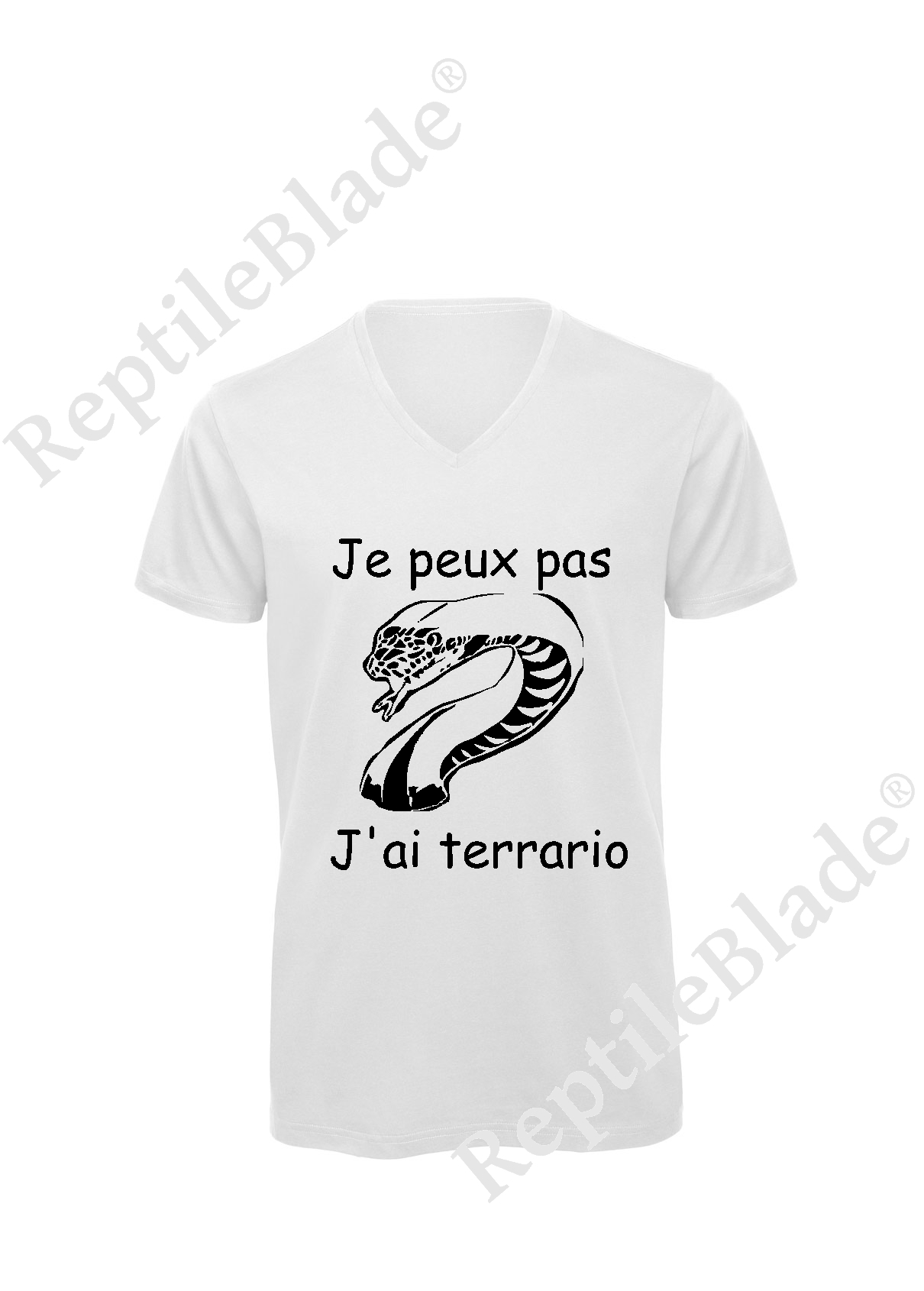 Miniature T-shirt homme col v "Je peux pas j'ai terrario"