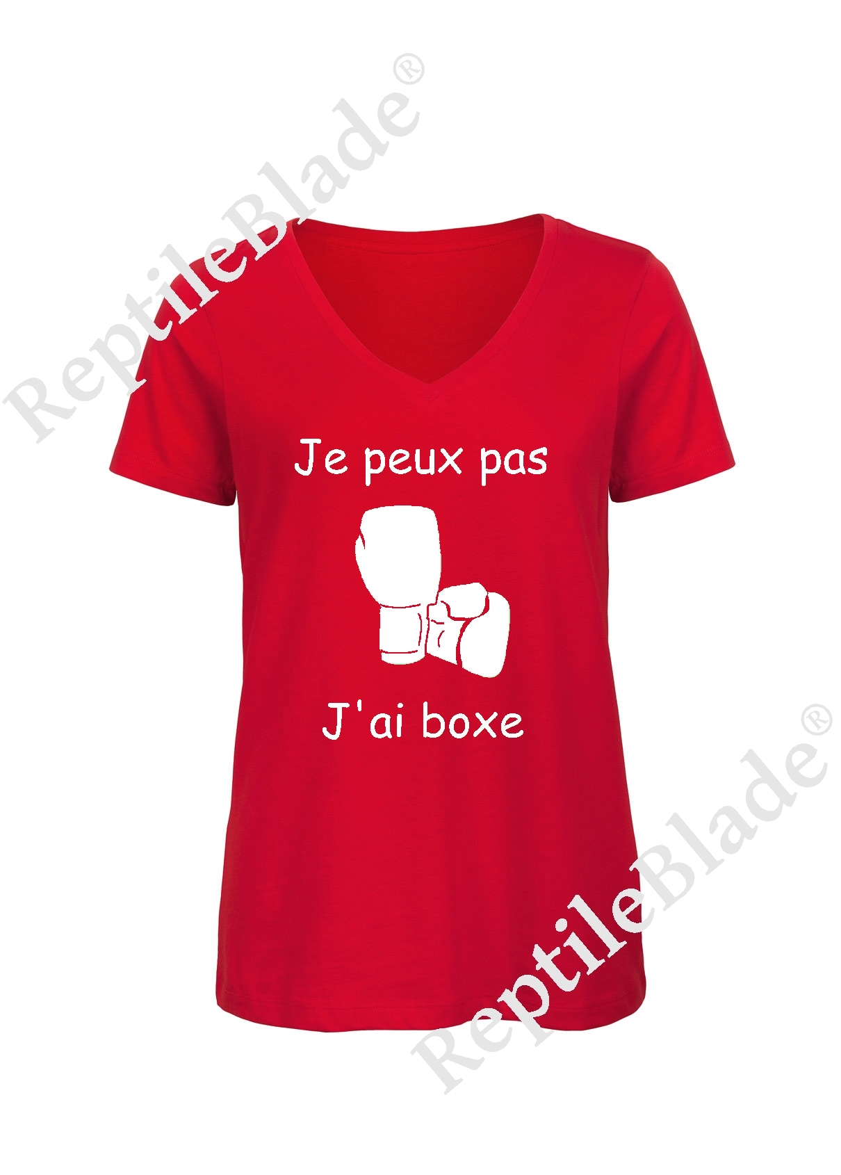 Miniature T-shirt femme col v "Je peux pas j'ai boxe"