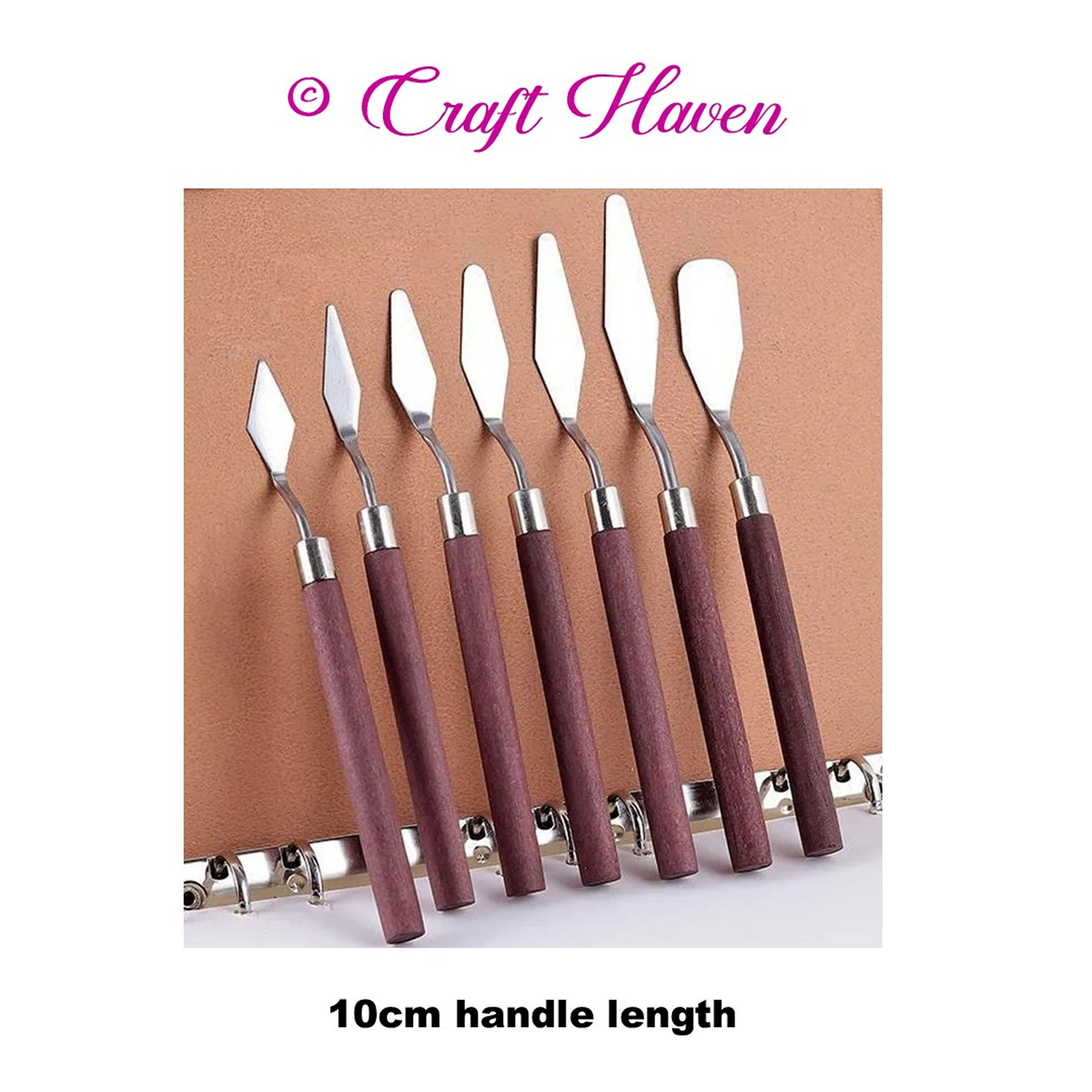 7 Palette Knives Scrapers with 10cm Wooden Handles Oil Acrylic Abstract Painting