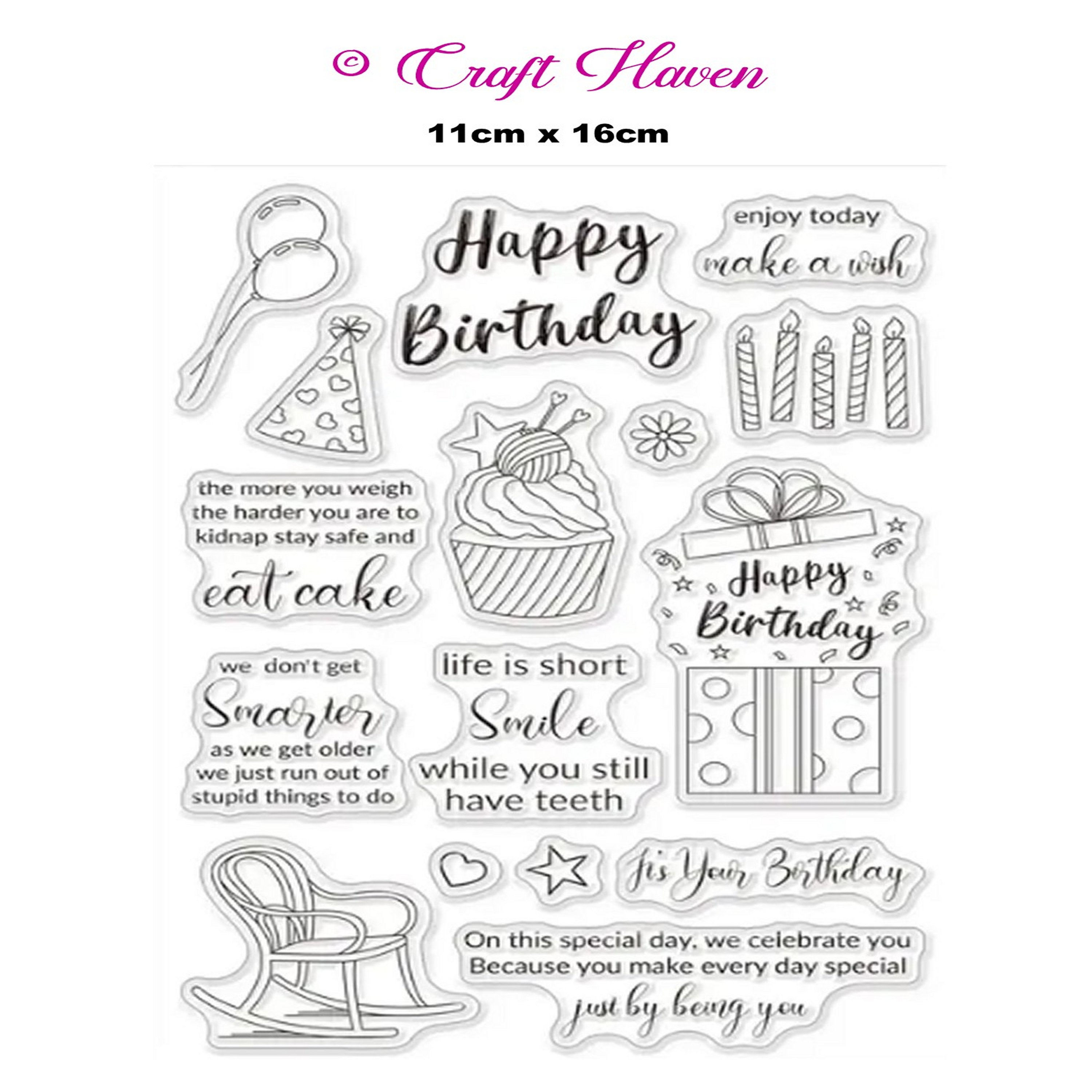 ARR-C: Happy Birthday Greetings Cupcake Candles Balloons Clear Silicone Stamps
