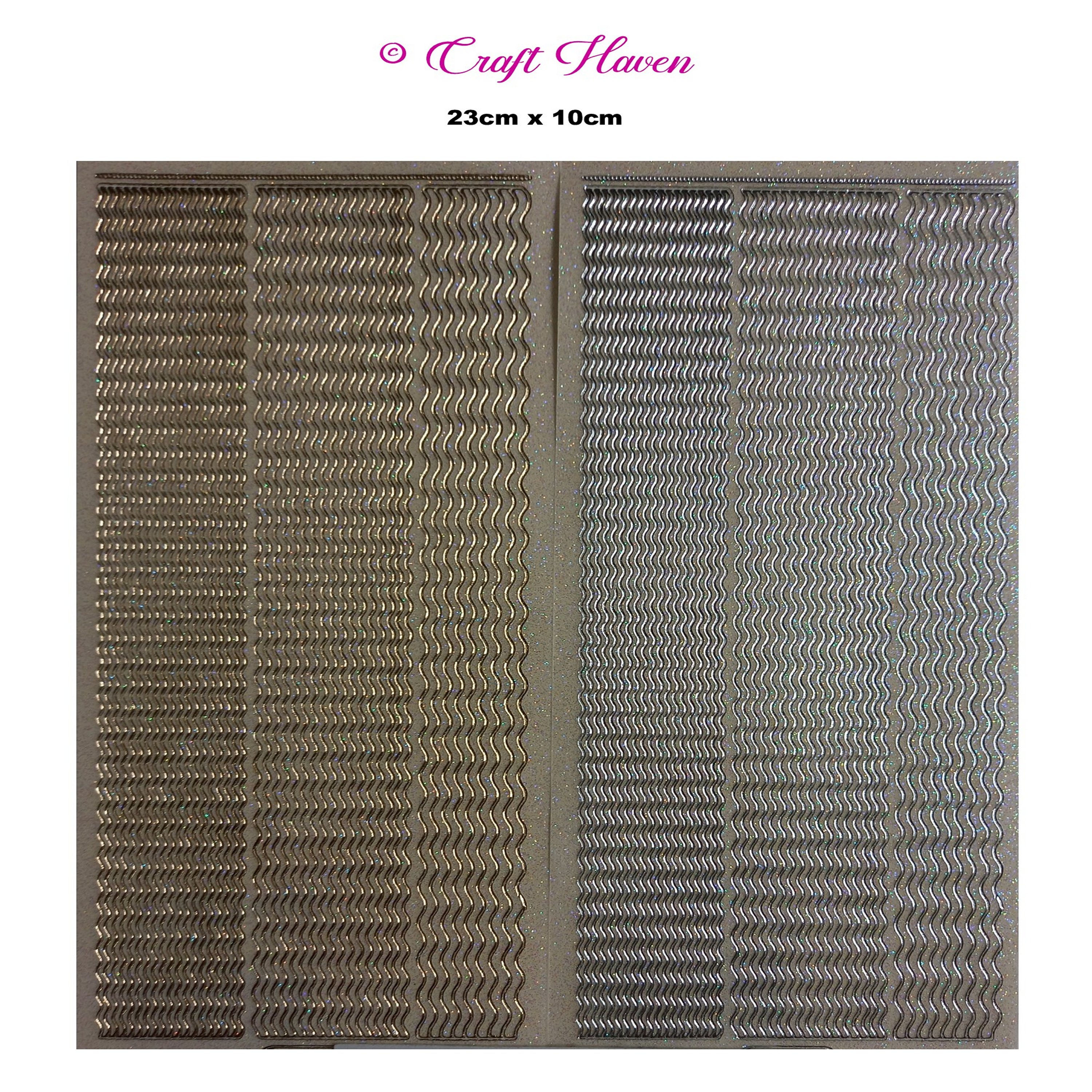 GS 7033: 3 x Mixed Wavy Border Glitter Gold or Silver Peel Off Sticker