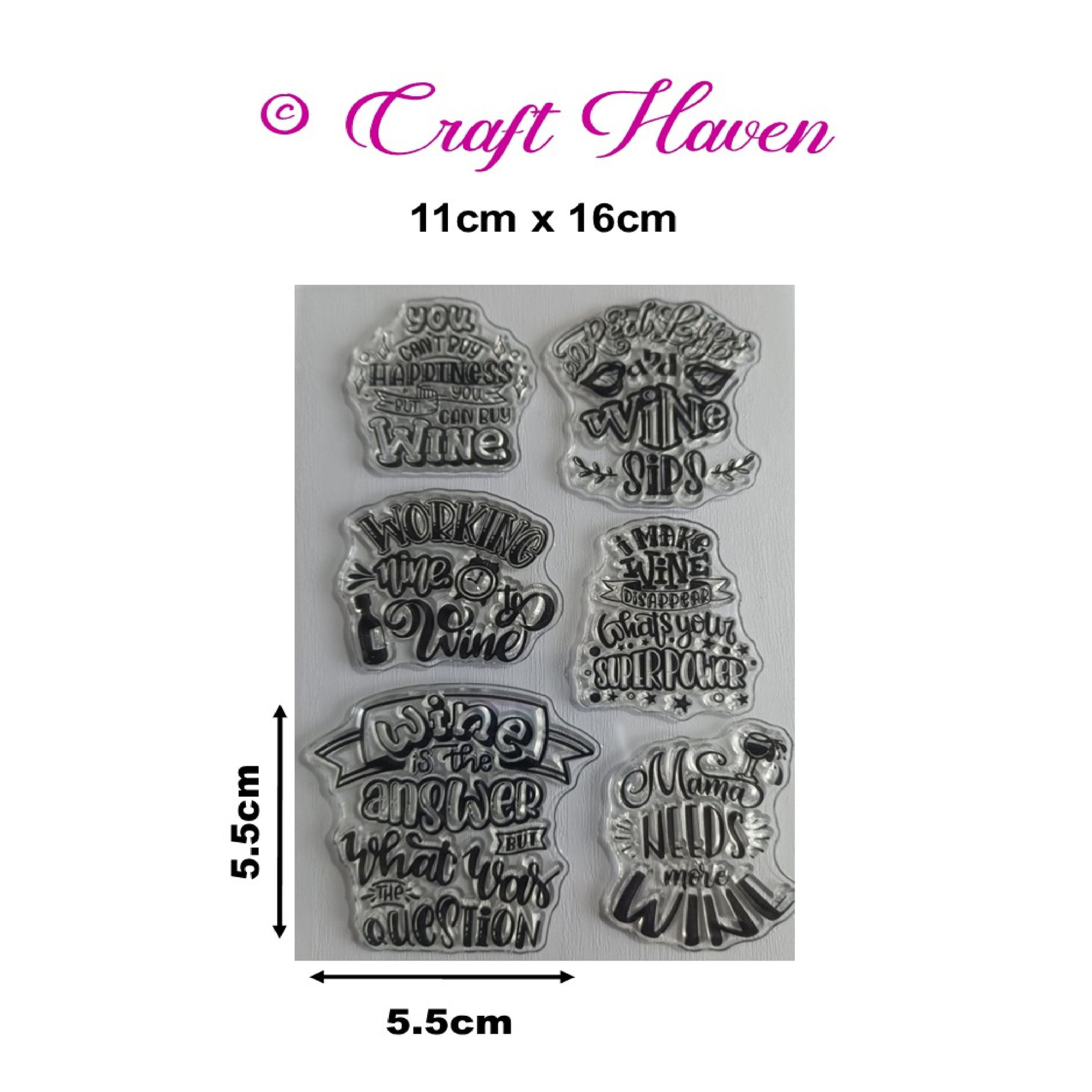 AC: 6 Funny Joke Drinking Wine Sentiments Clear Stamps 11 x 16cm