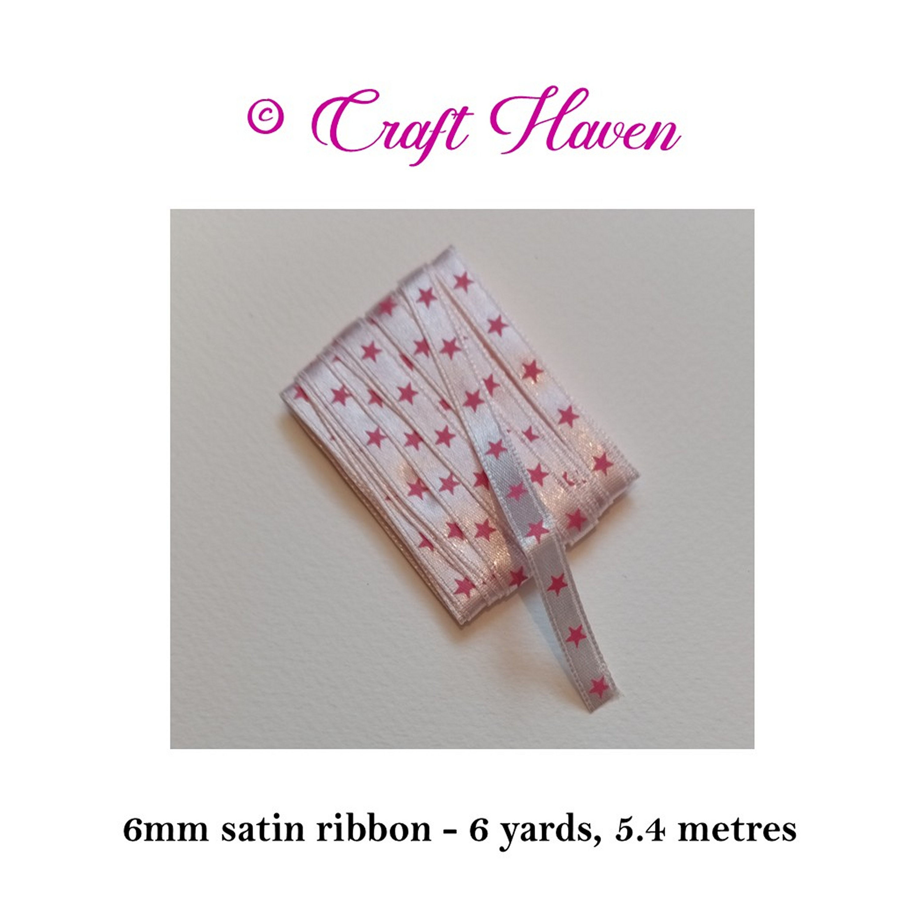 7mm Pink Satin Star Ribbon 6 Yards, 5.4 Metres Card Making  Sewing Crafts