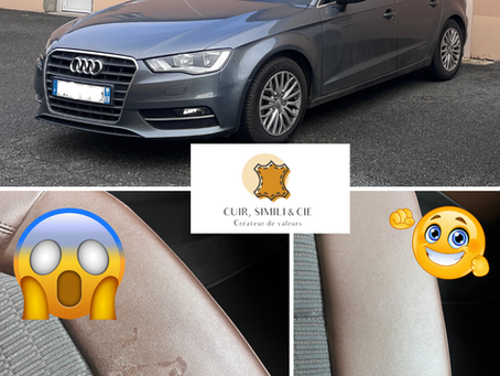 Un siège en cuir d'Audi A3 nettoyé après avoir renversé du vernis à ongles