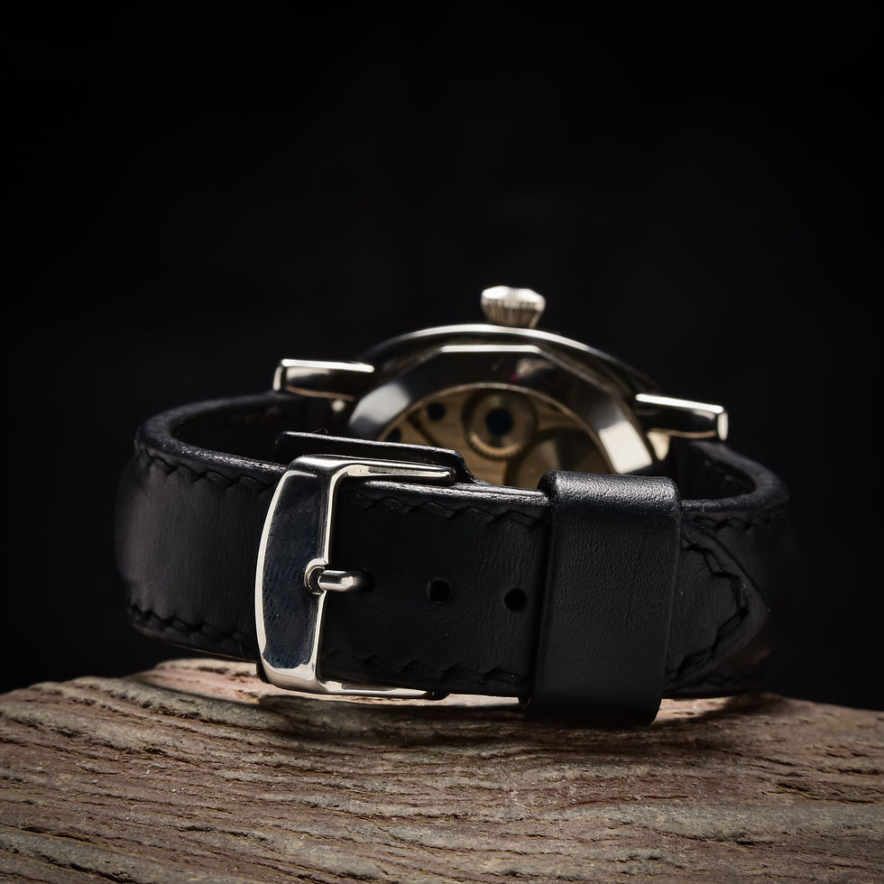 Thumbnail: Black Padded Watch Strap with Buckle Flap