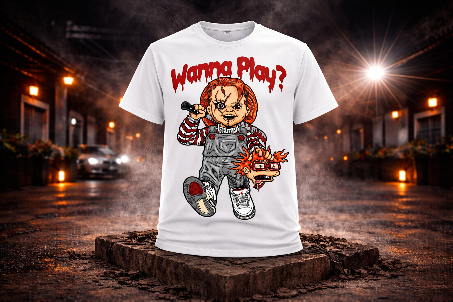 Creepy Killer Doll Graphic T-Shirt – Horror Movie Inspired Streetwear