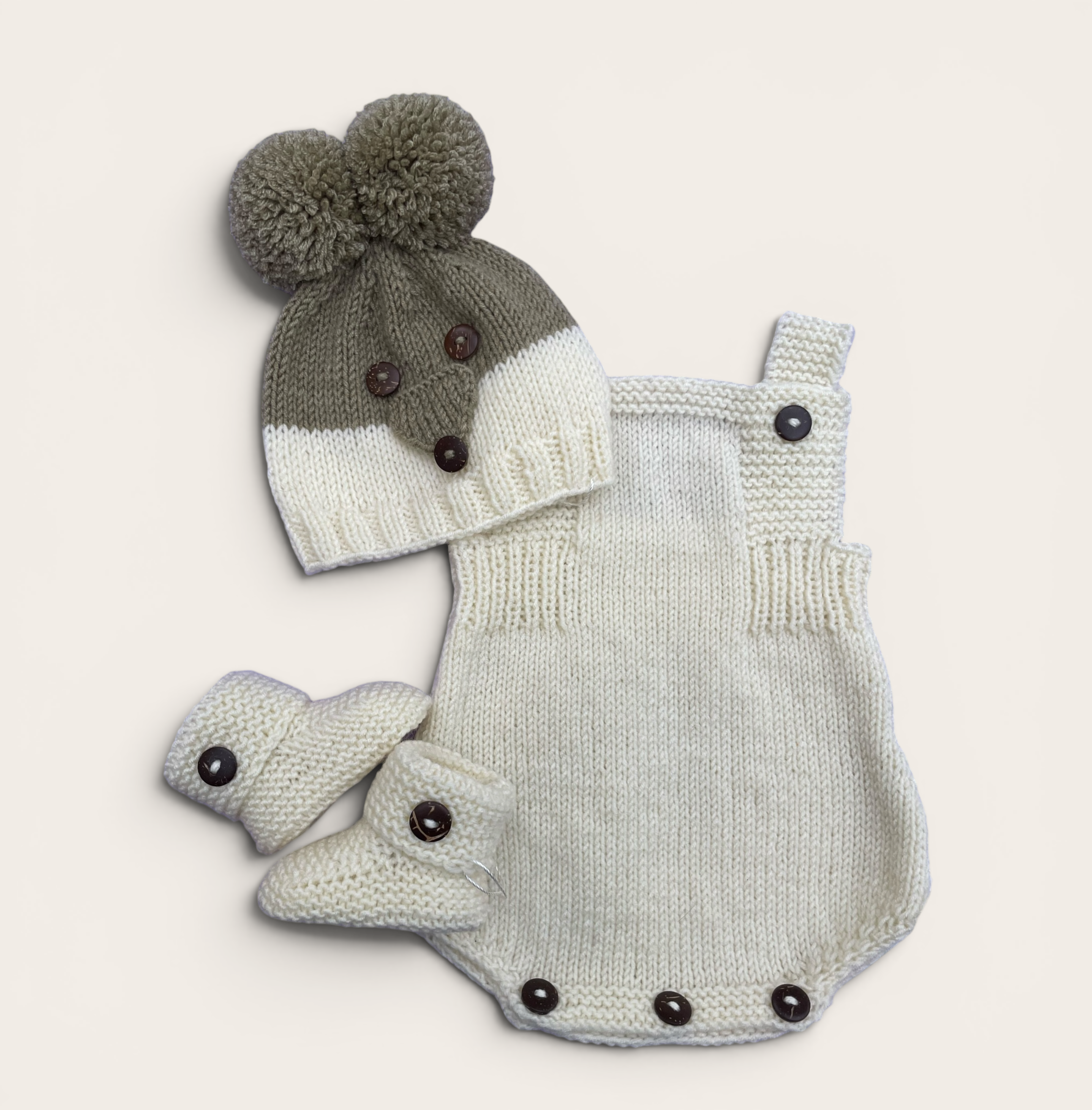 The Frog Hat with Ivory Romper and Ivory Booties