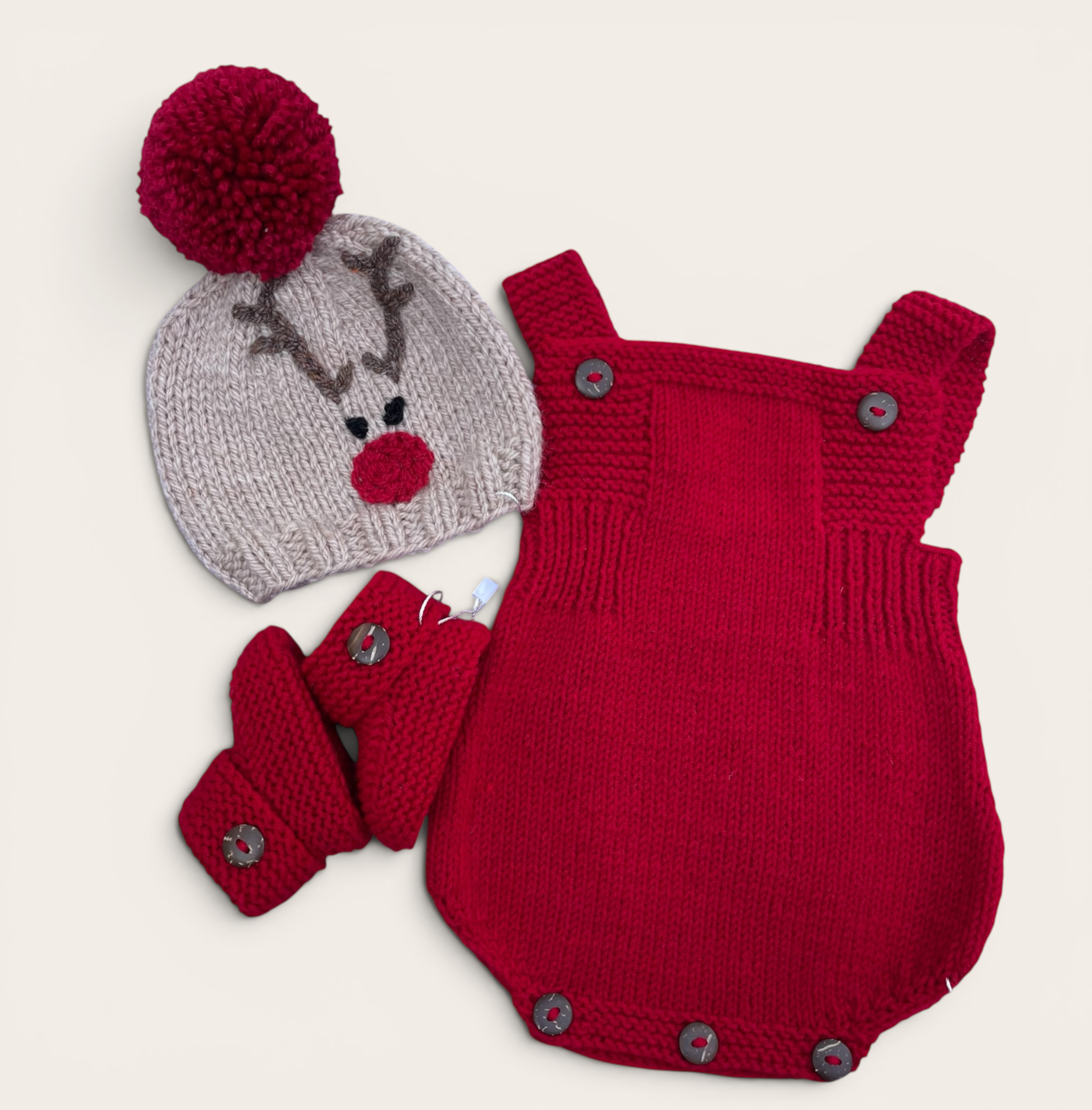 The Rudolph's Nose Hat with Red Romper and Booties