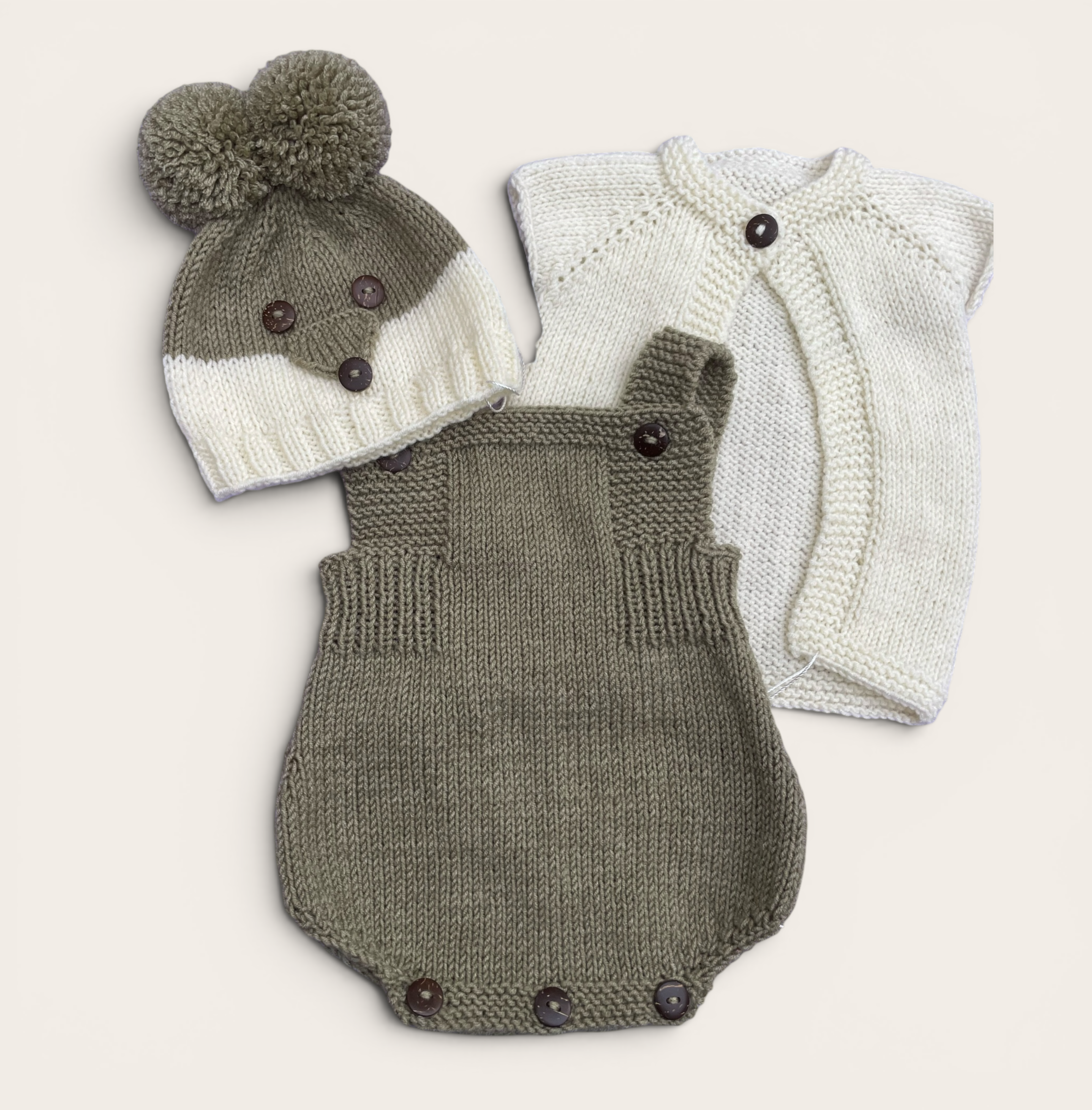 The Frog Hat with Fern Romper and Ivory Cardi