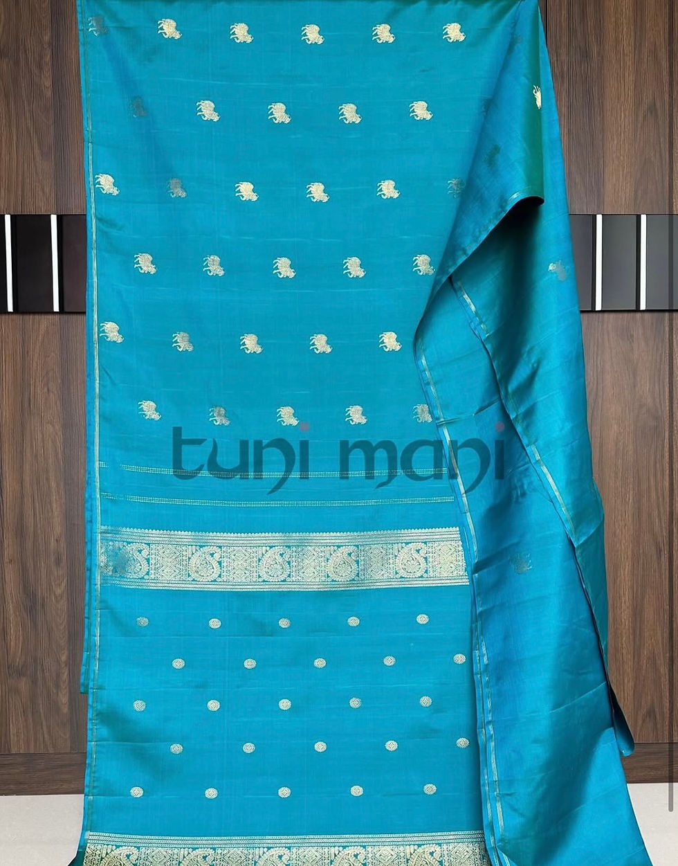 Thumbnail: Teal Shade Kanchi Silk Saree with Pure Zari Weave