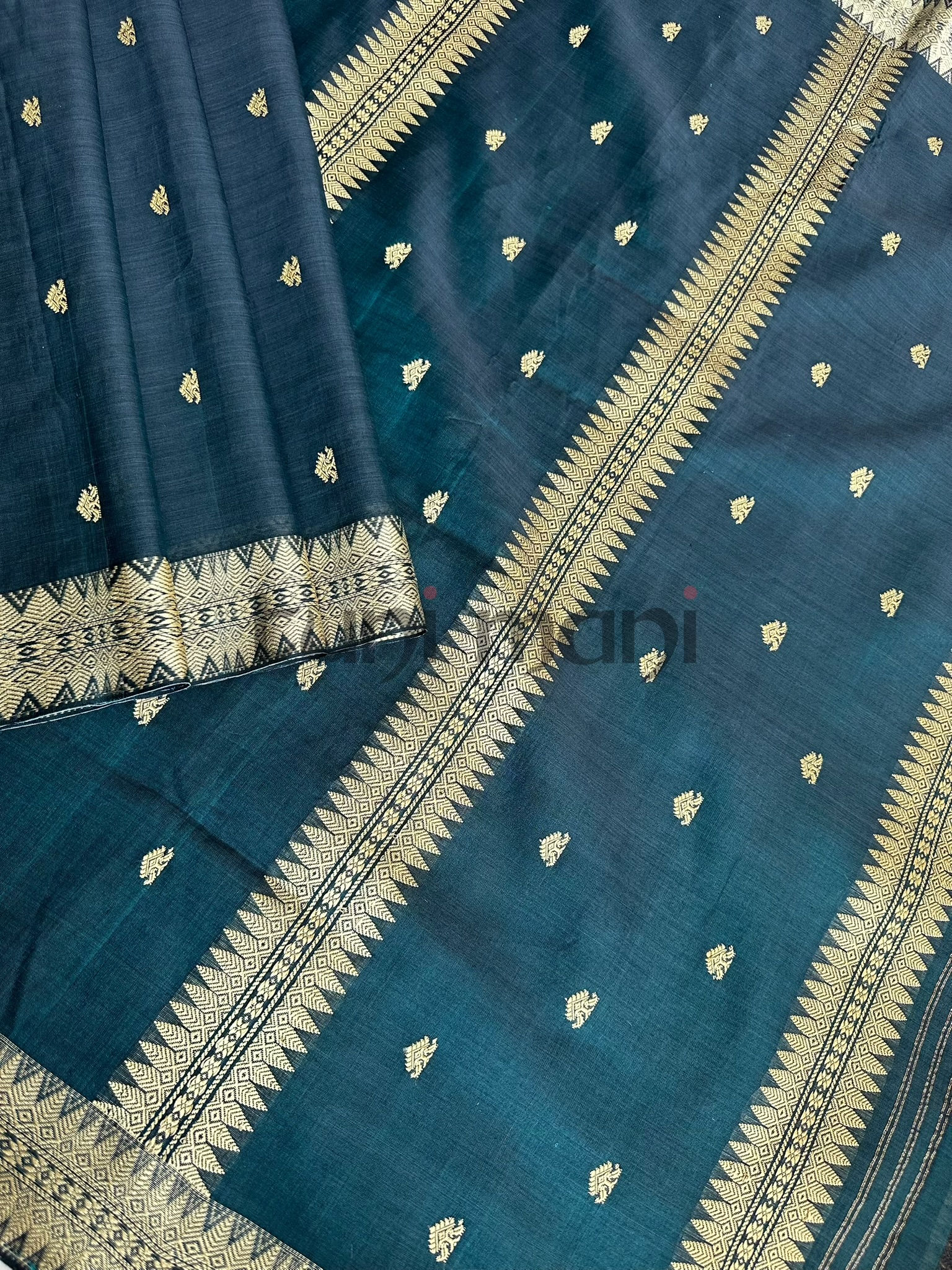 Blue Shade Assam Silk Cotton Saree with motifs