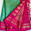 Thumbnail: Shot Turquoise Green Shade Gadwal Silk Saree with Pink Temple Borders