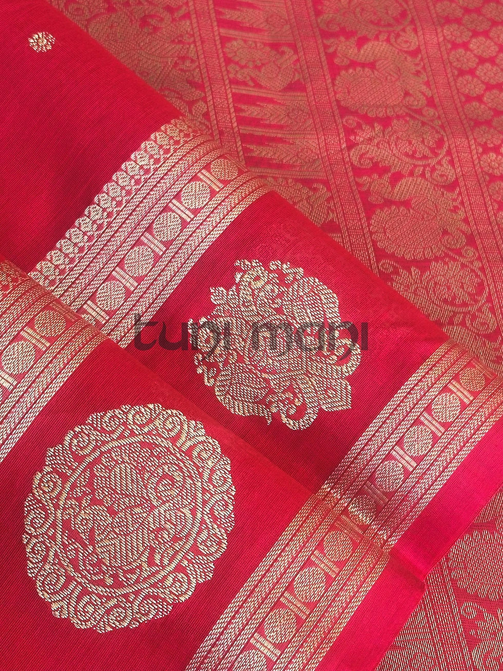 Thumbnail: Red Shade Kanchi Cotton Saree with Thread-Work Borders