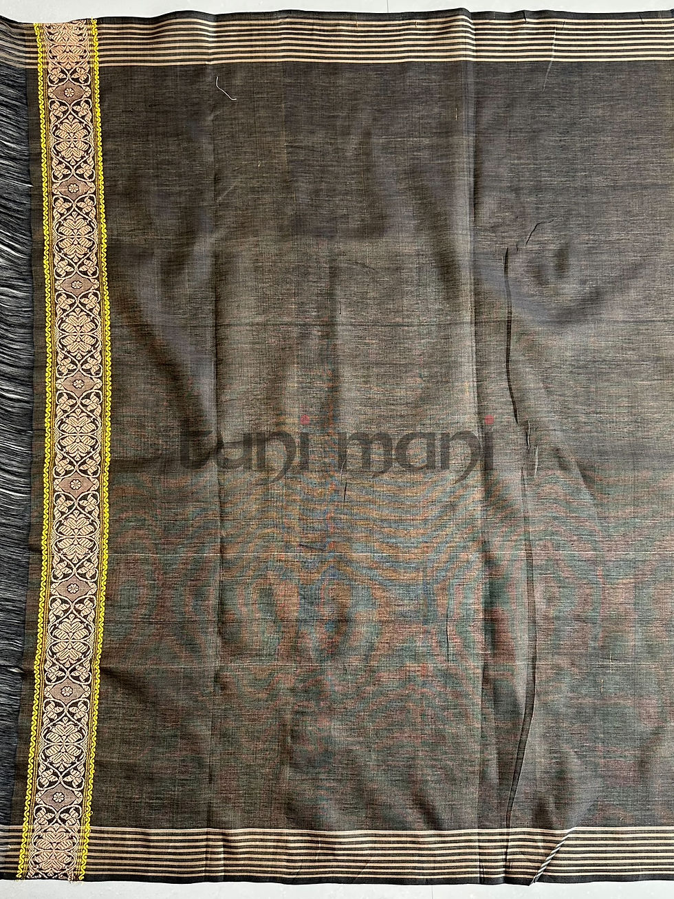 Thumbnail: Black Shade Assam Silk Cotton Saree with Yellow Motifs