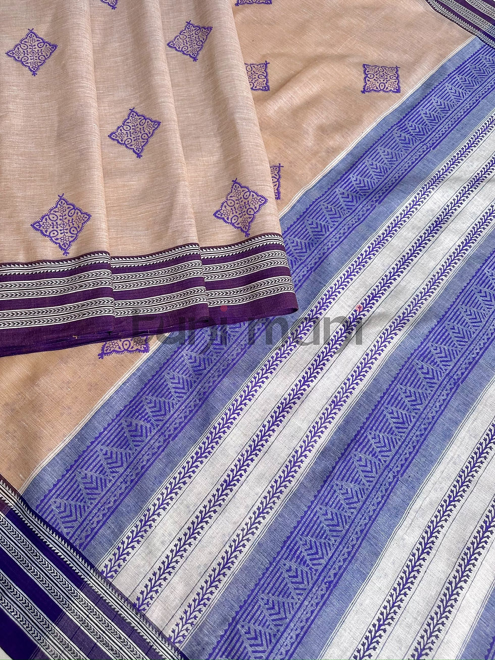 Thumbnail: Beige Shade Cotton Ilkal Saree with Gadi Dadi Borders