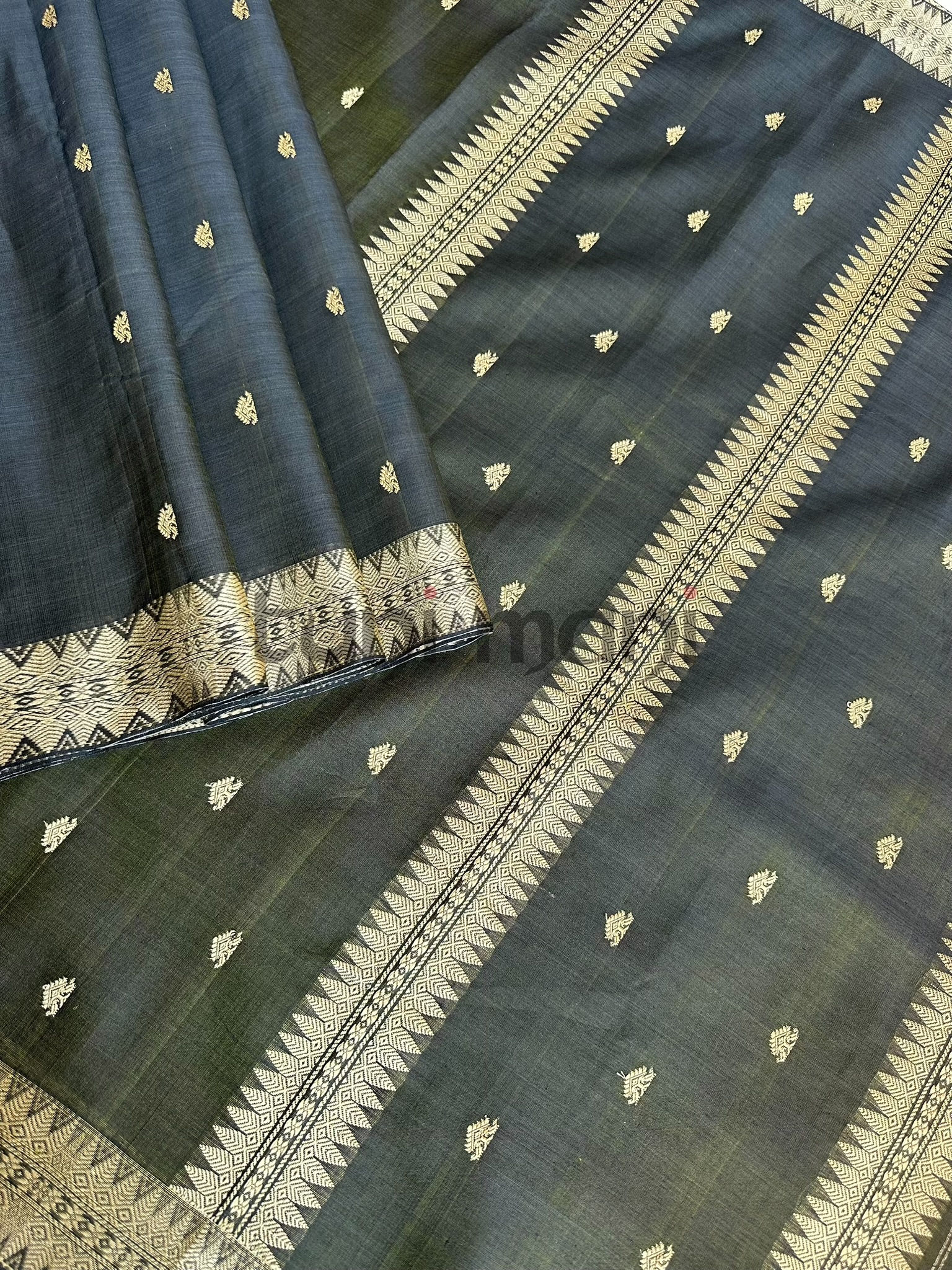 Black Shade Assam Silk Cotton with Motifs