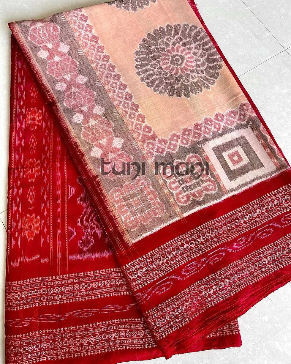 Thumbnail: Beige Shade Sambalpuri Ikat Cotton Saree