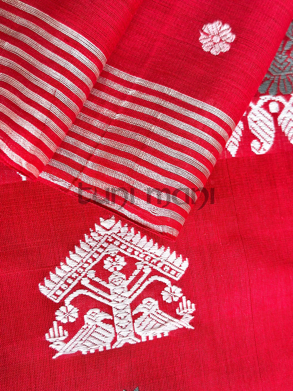 Thumbnail: Red Shade Assam Cotton Saree with Silver Motifs