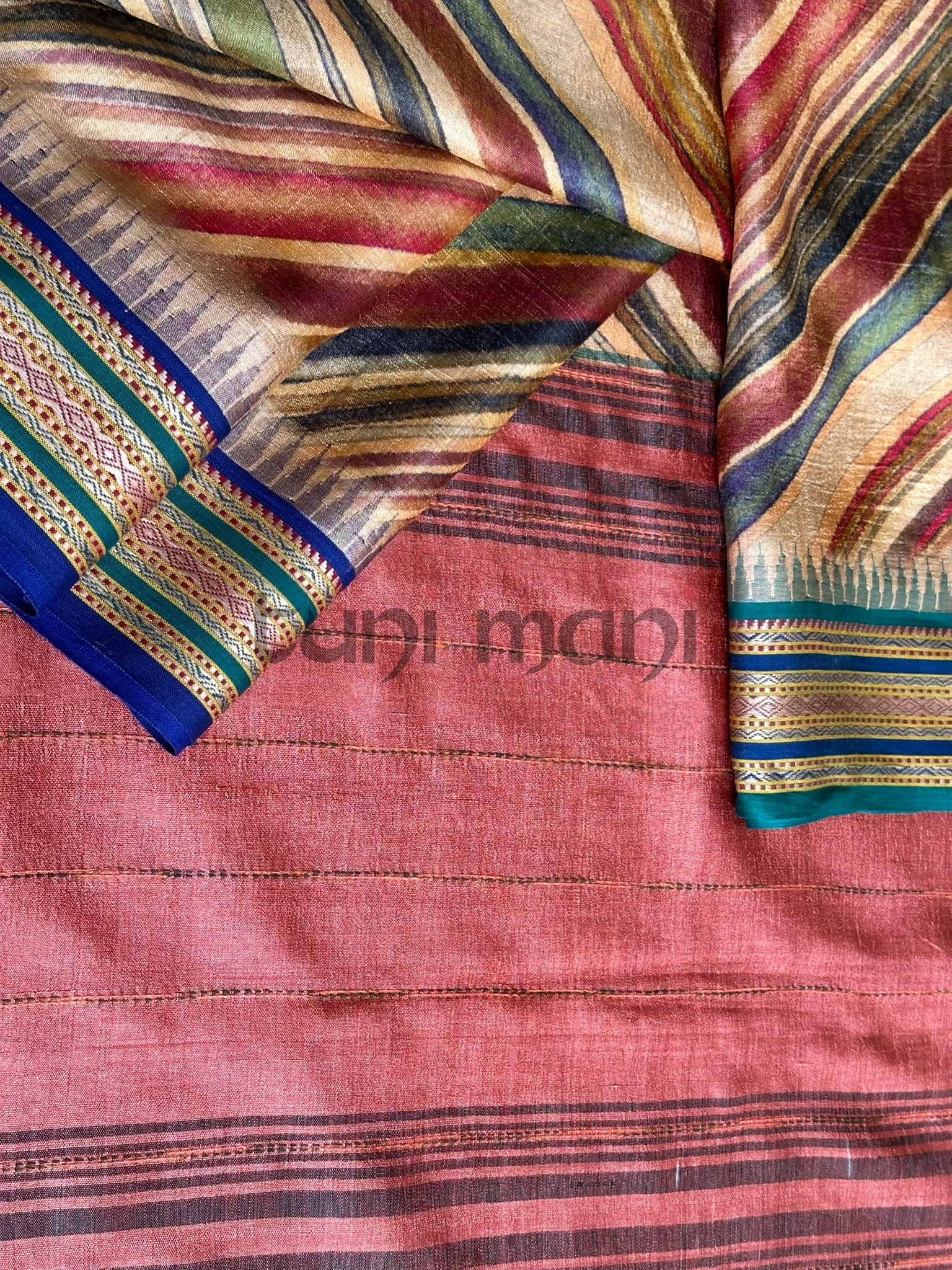 Multi Color - Digitally Printed Karvati Kinar Silk Saree with GJ Border